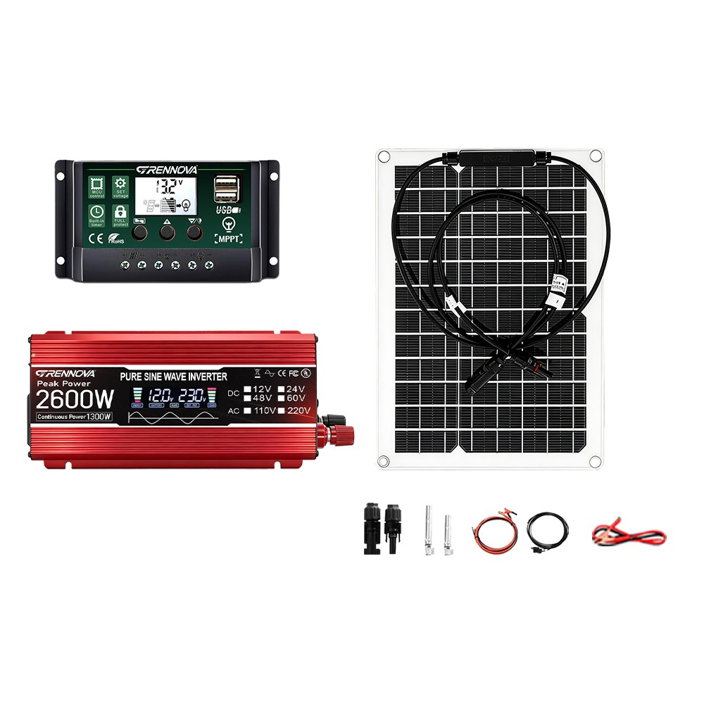 Grennova 2600W Solar System 50W Panel 12V To 110/220V Inverter 60A Controller