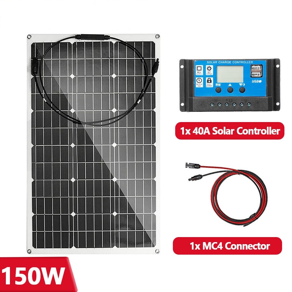 150W Semi-Flexible Solar Panel Monocrystalline for Caravan RV Boat Camper Combo