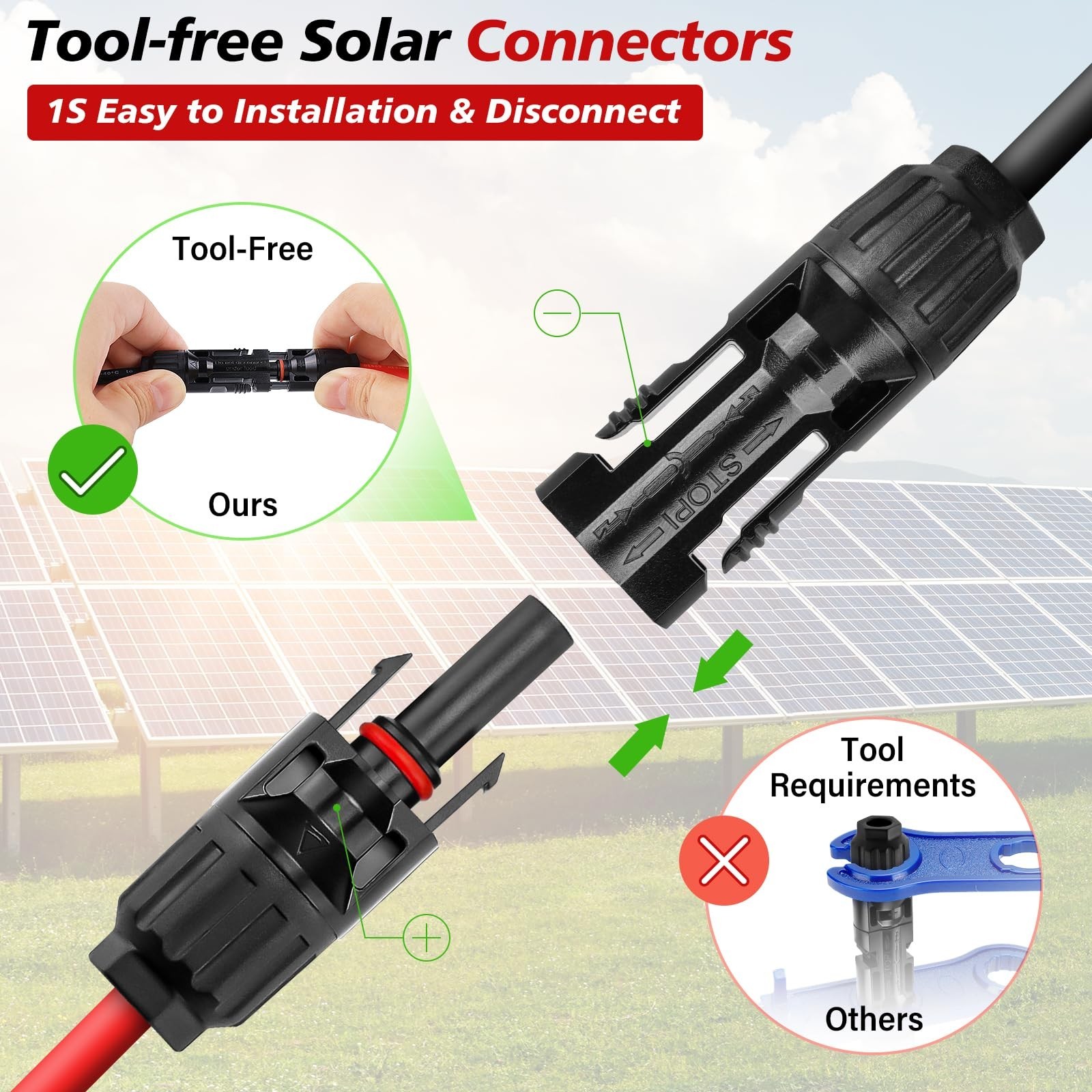 4 Pairs Y Branch Solar Connectors 1 to 2 Parallel PV Adapters 30A Cable Kit 14-1