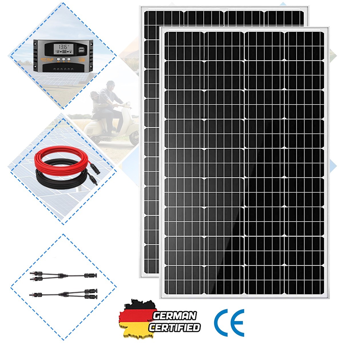 400 Watt 12V Monocrystalline Solar Panel Kit High Efficiency Module PV 2X 200W