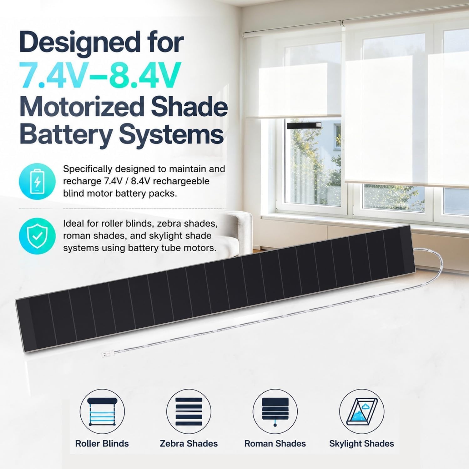 8.4V Solar Panel Charger for Motorized Roller Shades – 3.5W / 11W High Effici…