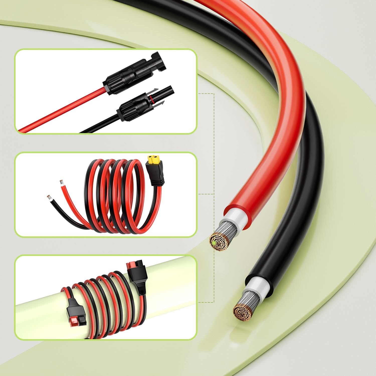 10AWG Solar Panel Wire, 2x50FT 6mm² Solar Extension Cable Red Black 84 Stran…