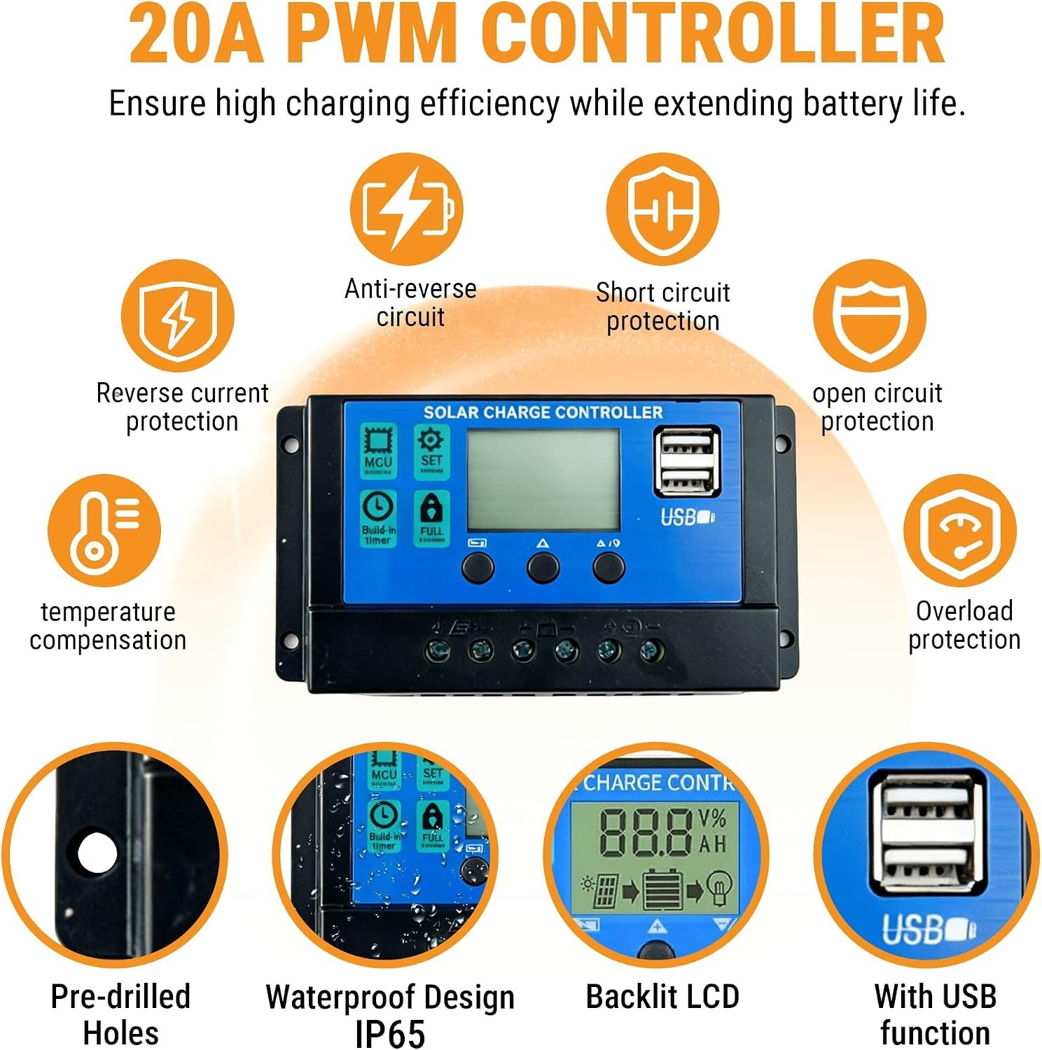 100W 12V Monocrystalline Solar Panel Kit w/ 20A PWM Charge Controller, Z Brac…