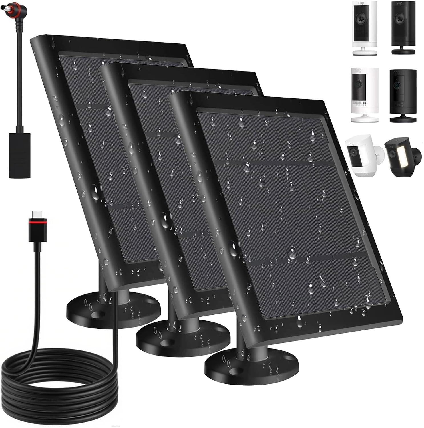 Solar Panel for Ring Camera Dustproof Waterproof 5W Solar Panel with 10FT/3M