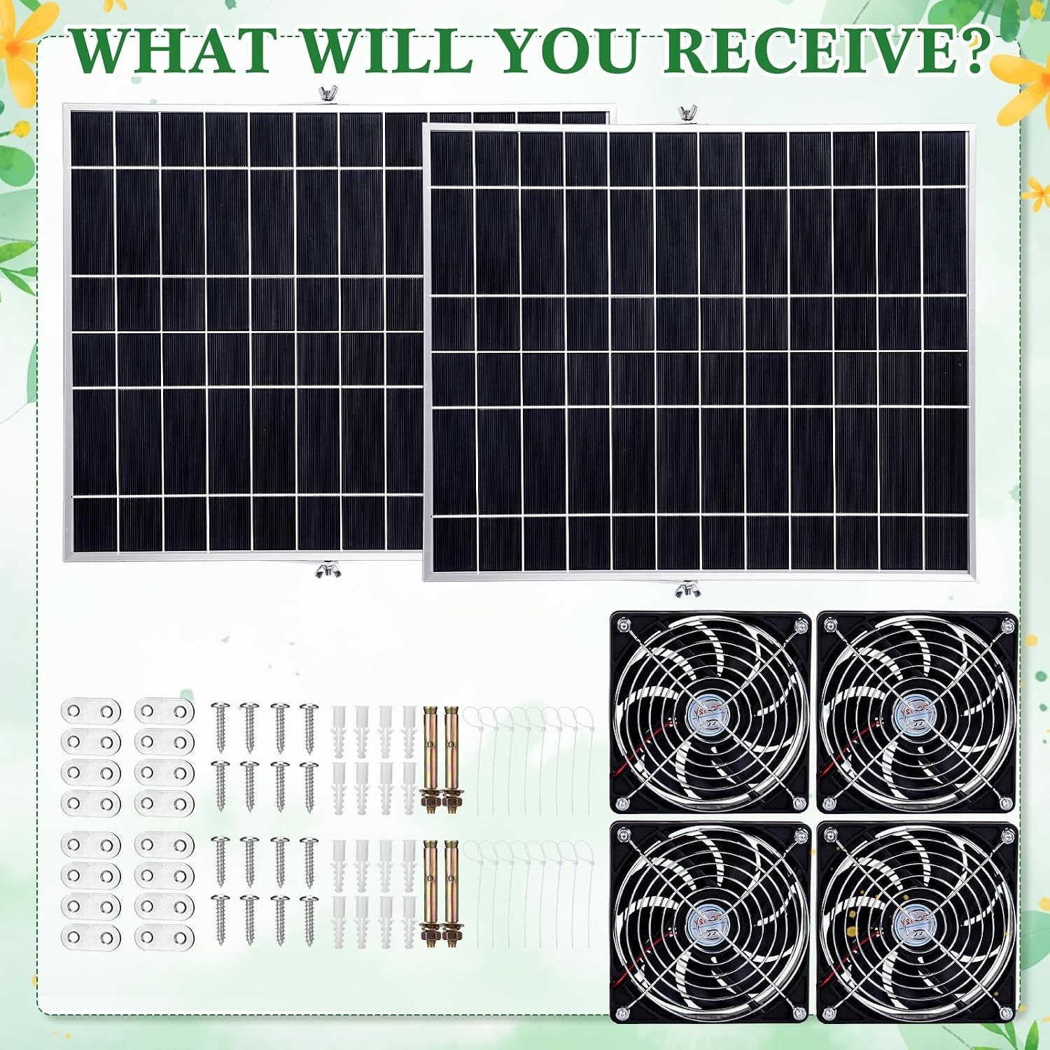 2 Set 20W Solar Powered High Speed Exhaust Fan Kit with Adjustable Stand