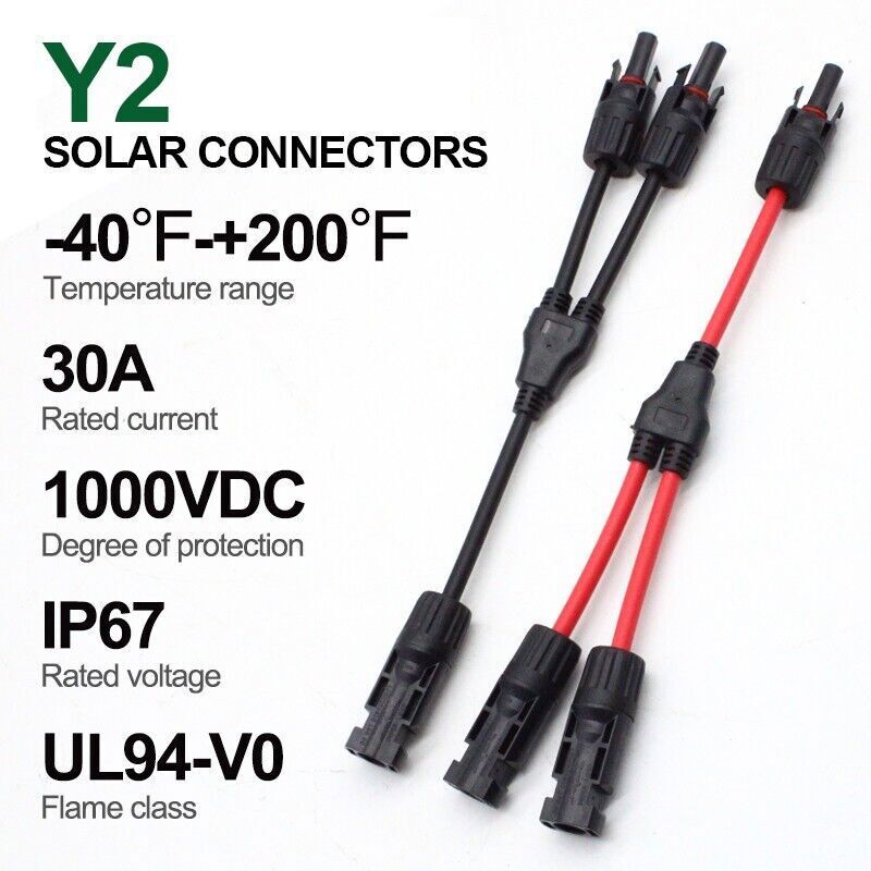 Y Branch Solar Panel Connector Cable 30A 1 to2 Parallel Adapter Waterproof US
