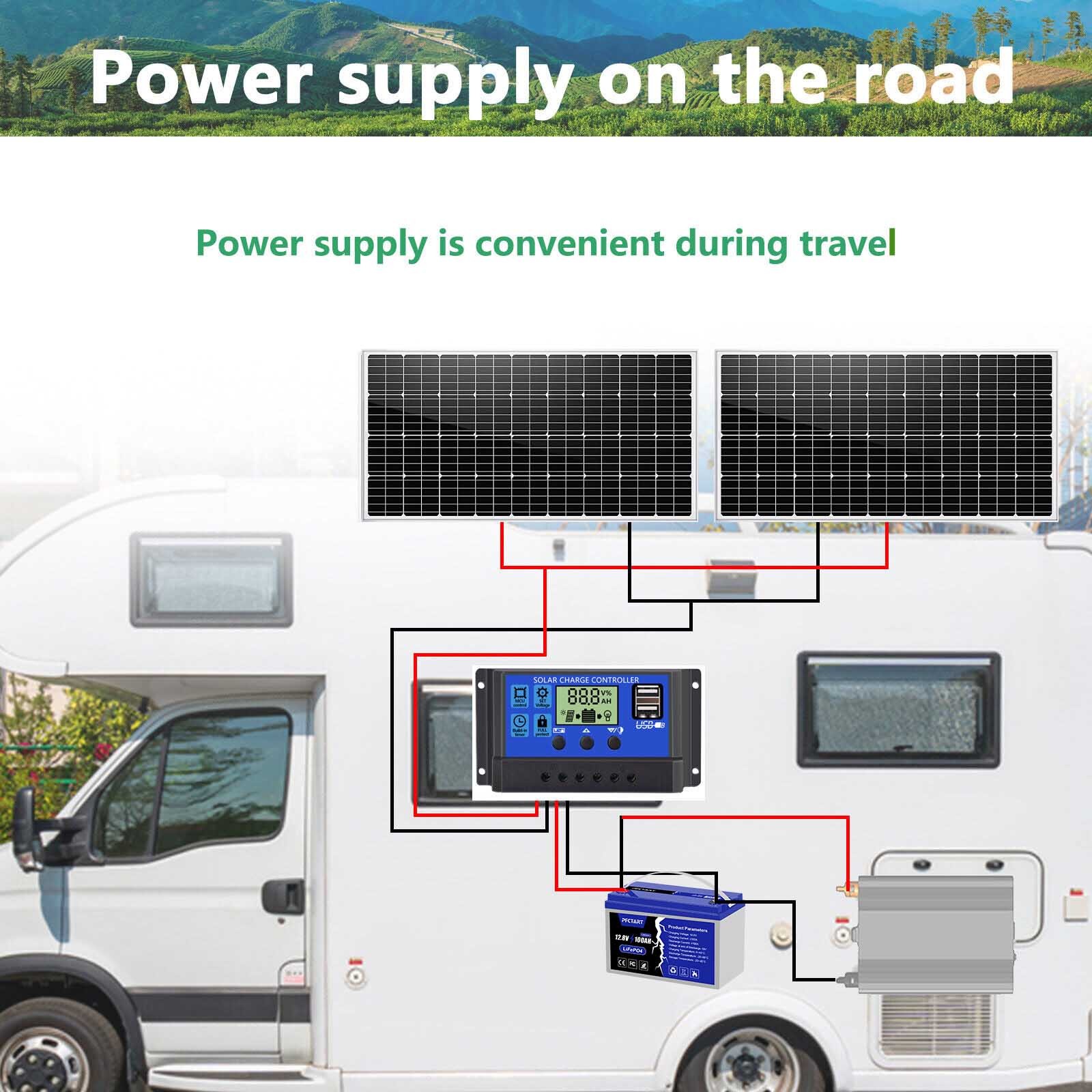 100 Watt 12 Volt Solar Panel Monocrystalline For Battery Charger Home Boat RV