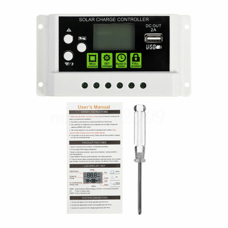 PWM Solar Charge Controller 10A 20A 30A Solar Regulator 12V/24V Light Portable