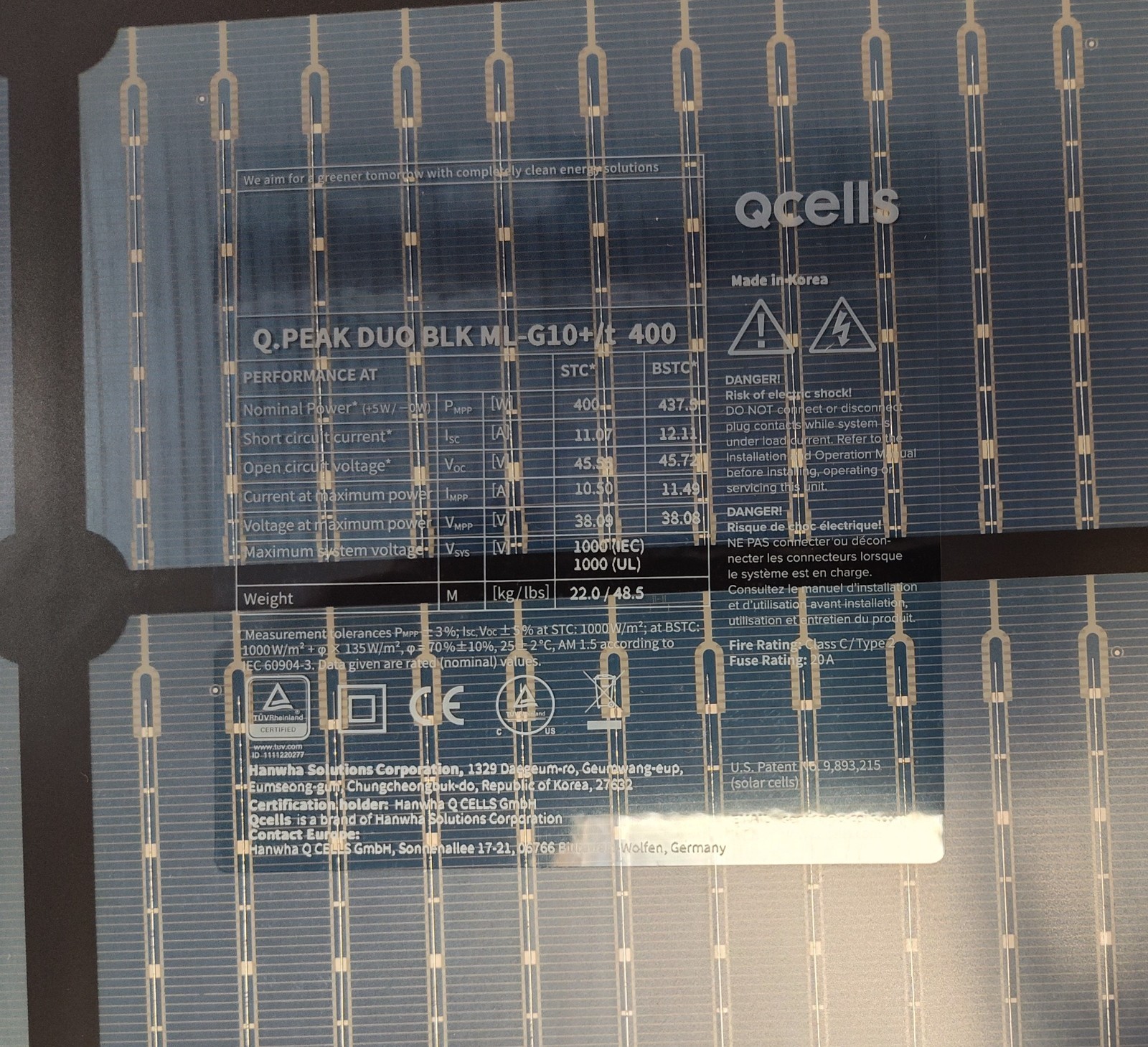 23 NEW Hanwha QCELLS Q.Peak Duo BLK ML-G10+/t 400 Bi-Facial 400 watts, 41.1″x74″
