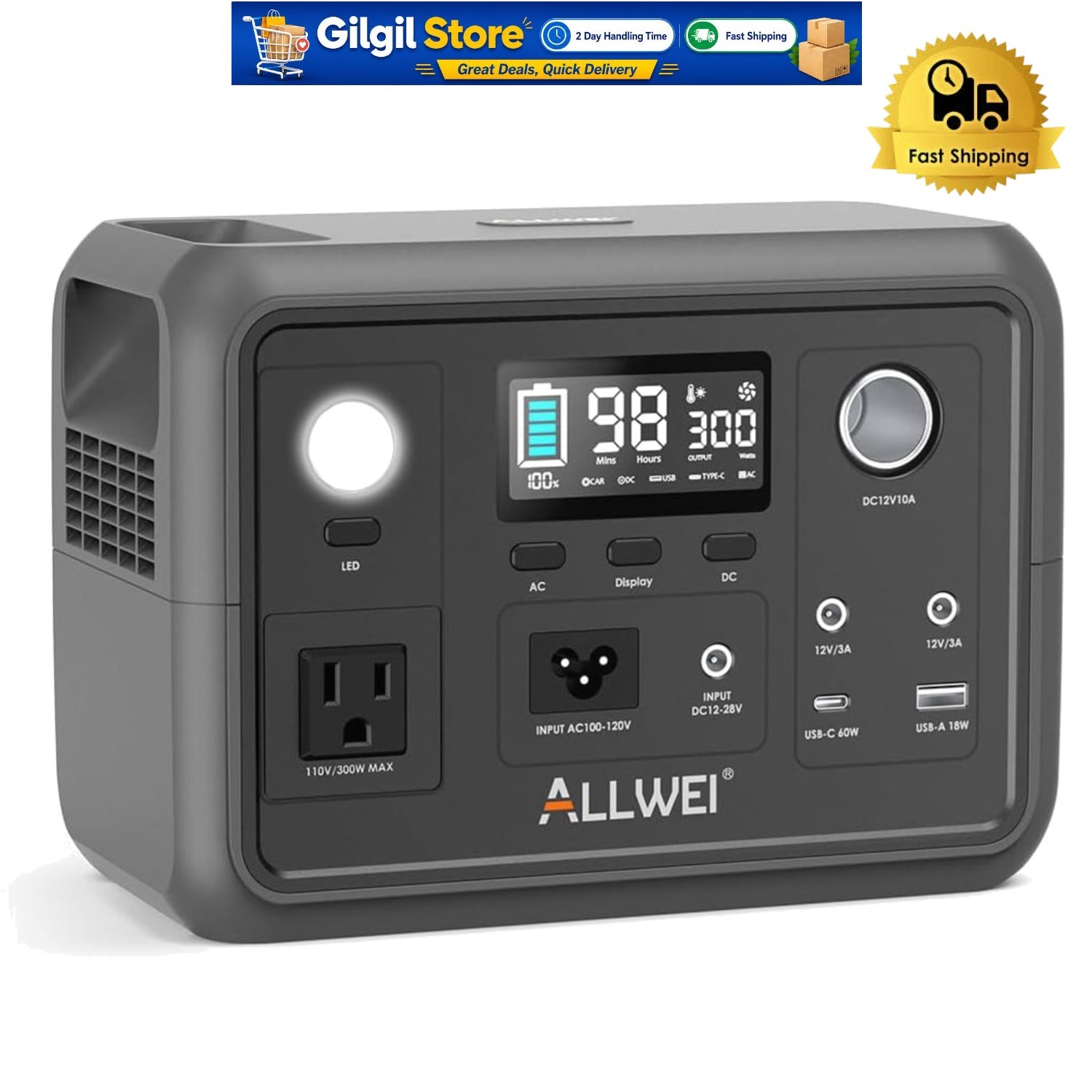 Lightweight 300W Solar Generator with 6 Output Ports for Camping and Home Backup