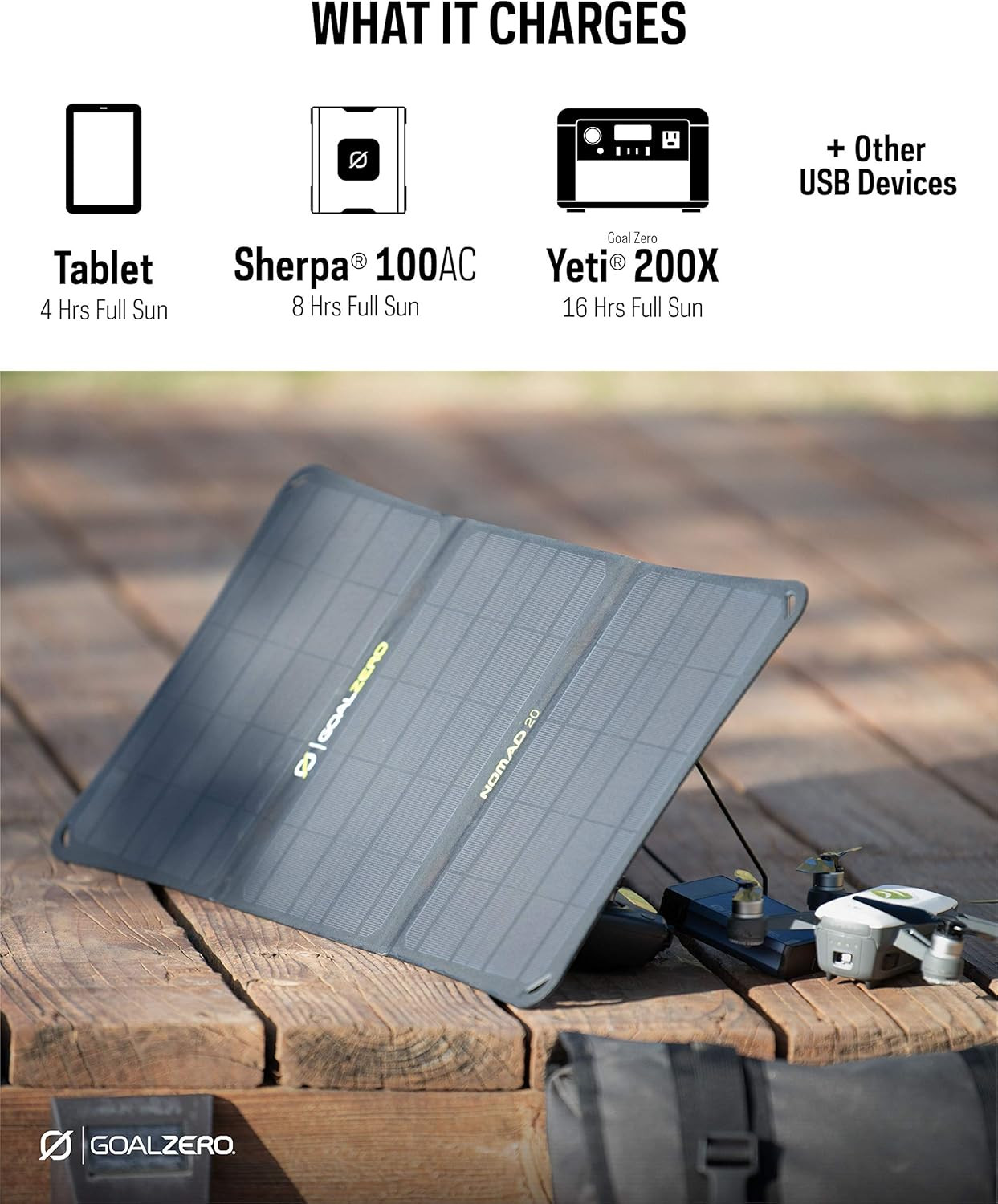 Goal Zero Nomad 20, Foldable Monocrystalline 20 Watt Solar Panel with 8Mm + USB
