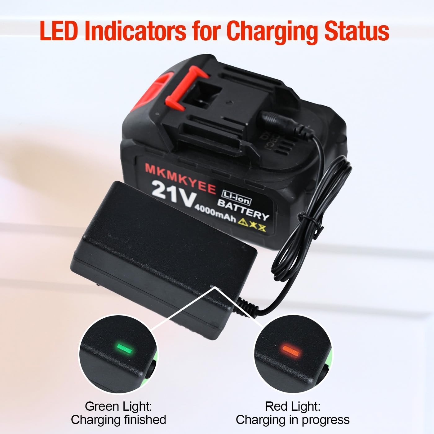 21V Lithium Battery and Charger Cord, 4.0 Ah Battery with Charger Adapter Led…