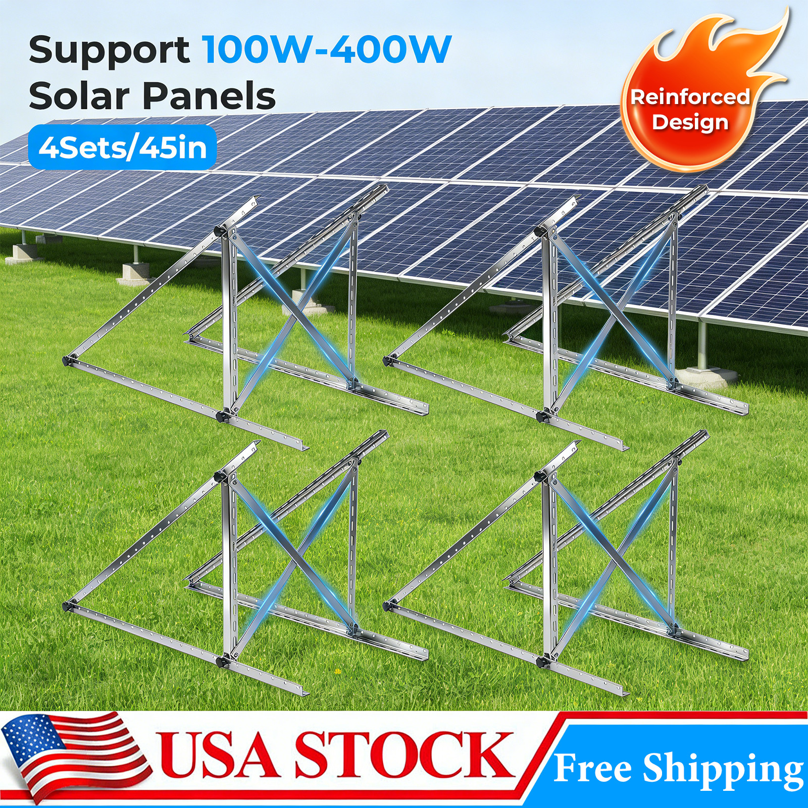 Adjustable Solar Panel Mounting Brackets Kit System for 4 Solar Panels Off-Grid