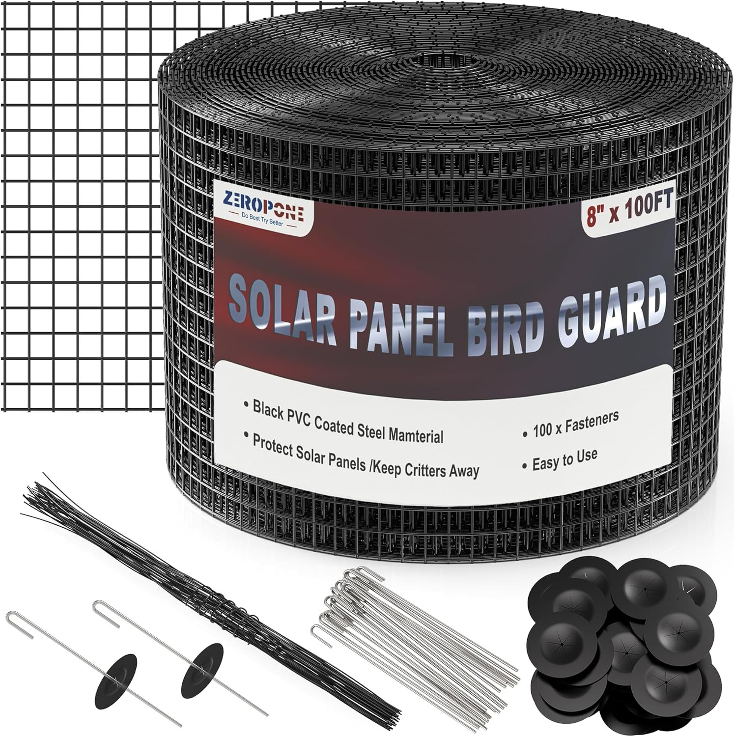 8Inch X 100Ft Solar Panel Bird Guard, Critter Guard for Solar Panels with 100 Pc