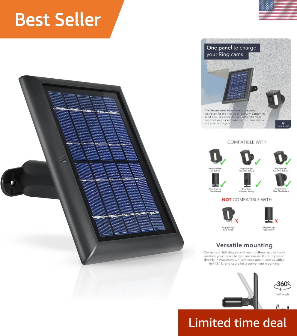 1-Pack Versatile Solar Panel for Ring Surveillance Cameras – Black, Quick Setup
