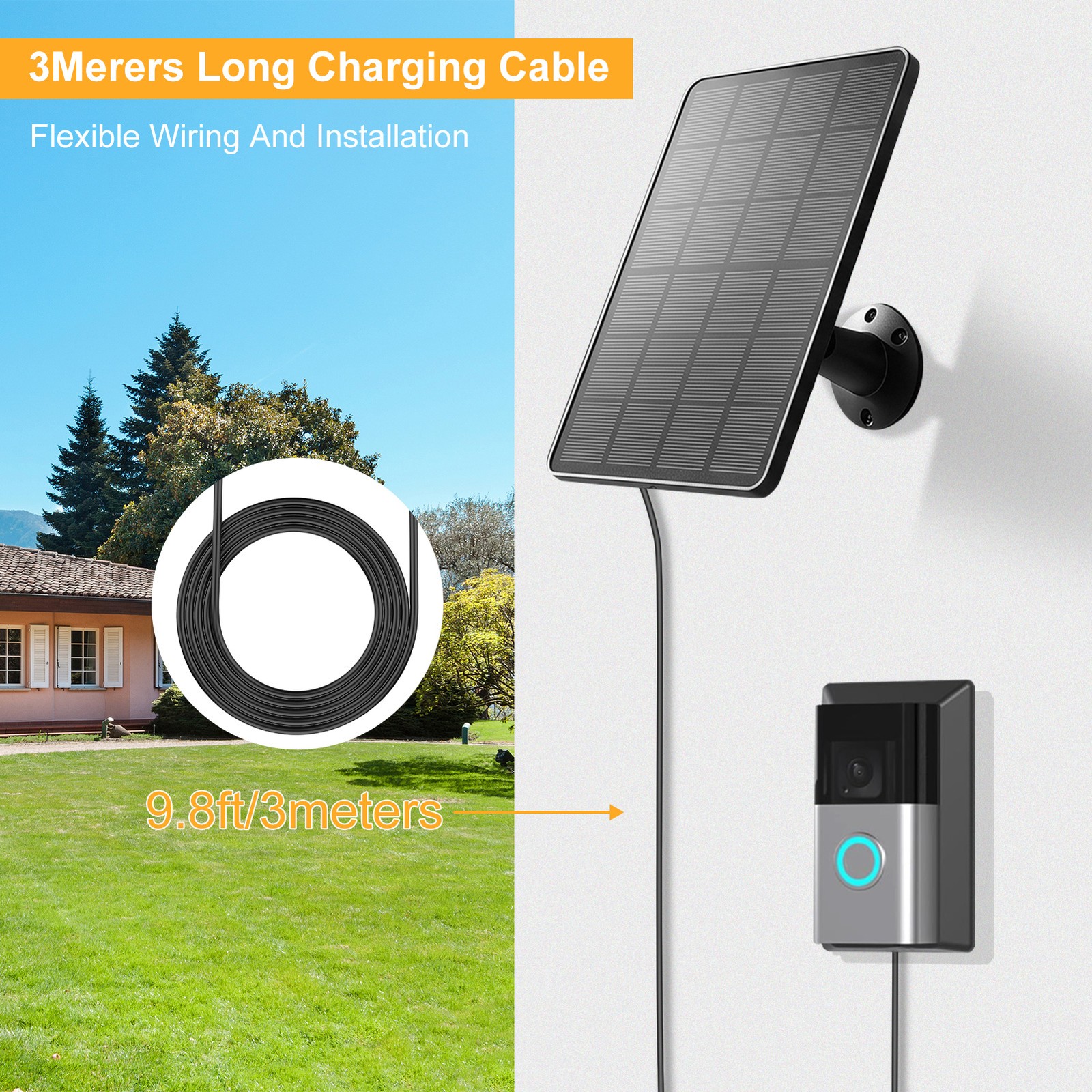 6W Ring Solar Panel Durable Charger For Ring Doorbell 3 4 IMDE