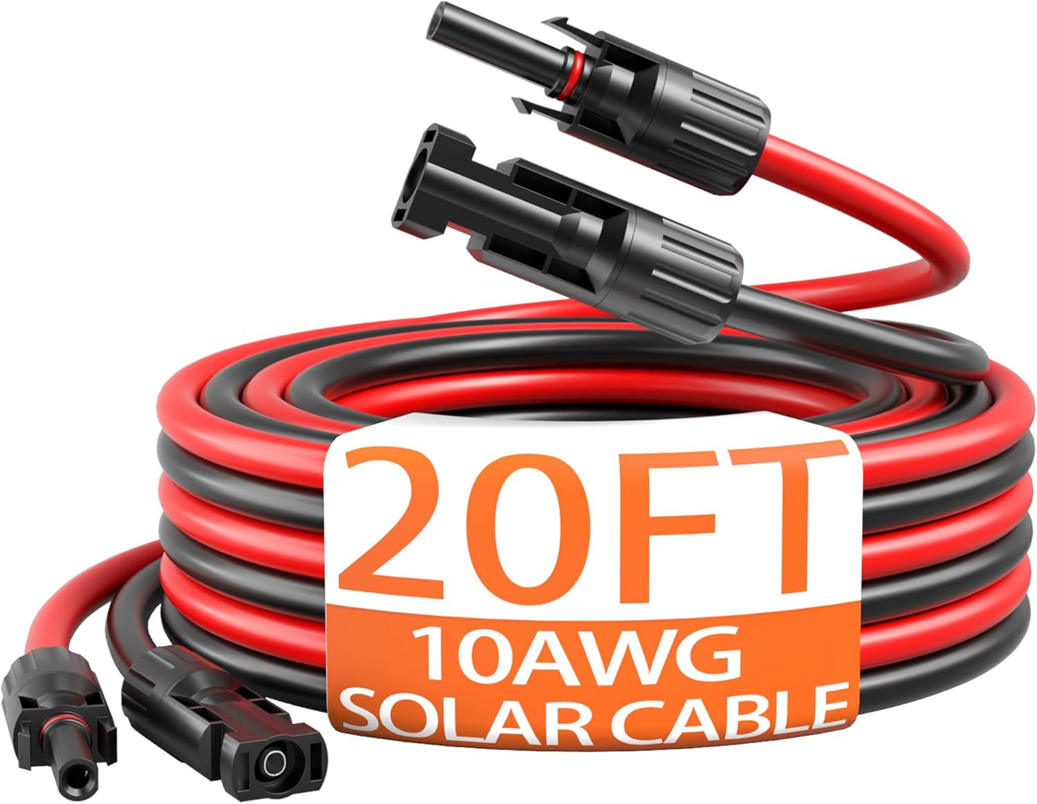 Energeaster 10AWG Solar Cable Kit with Connectors, 20FT Red & Black Extension