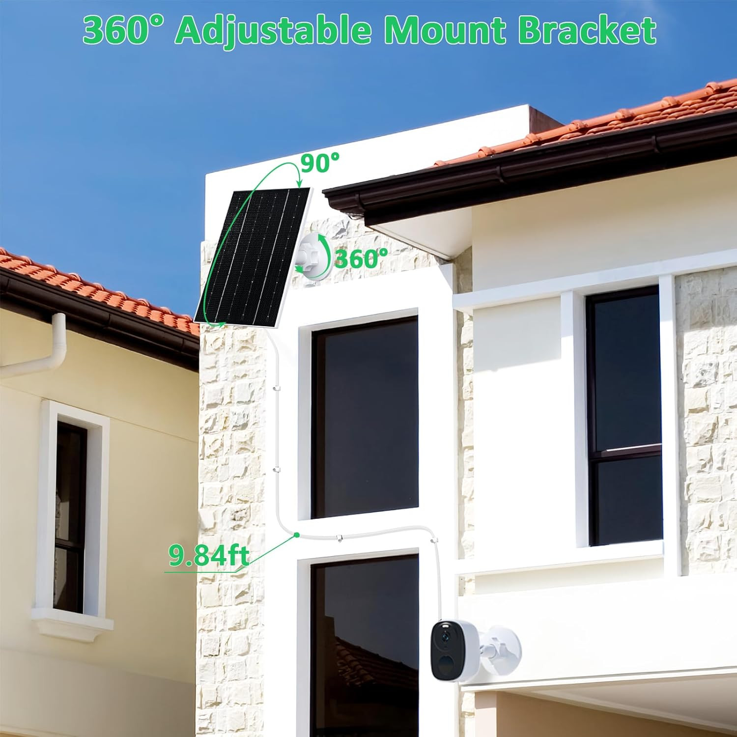 4W Solar Panel for Security Camera, Type-C/Micro USB Solar Charger for Rechargea