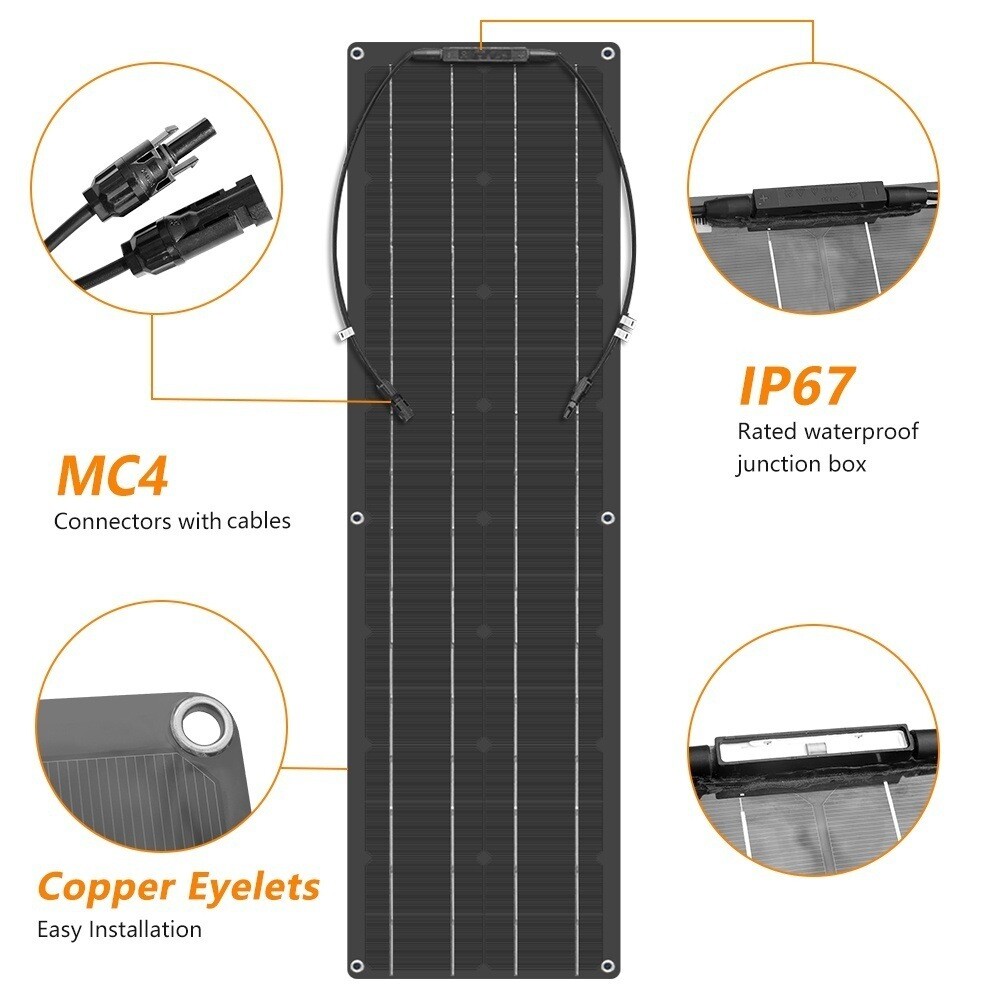 200W 800W Flexible Monocrystalline Solar Panel RV Home Roof Boat Car Off Grid