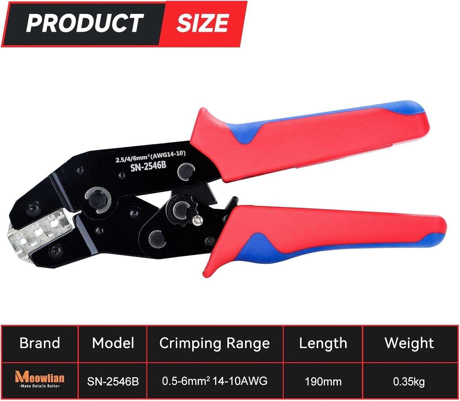 Solar PV Cable Crimping Tool for Solar Connectors AWG14-10 (2.5/4/6mm²)