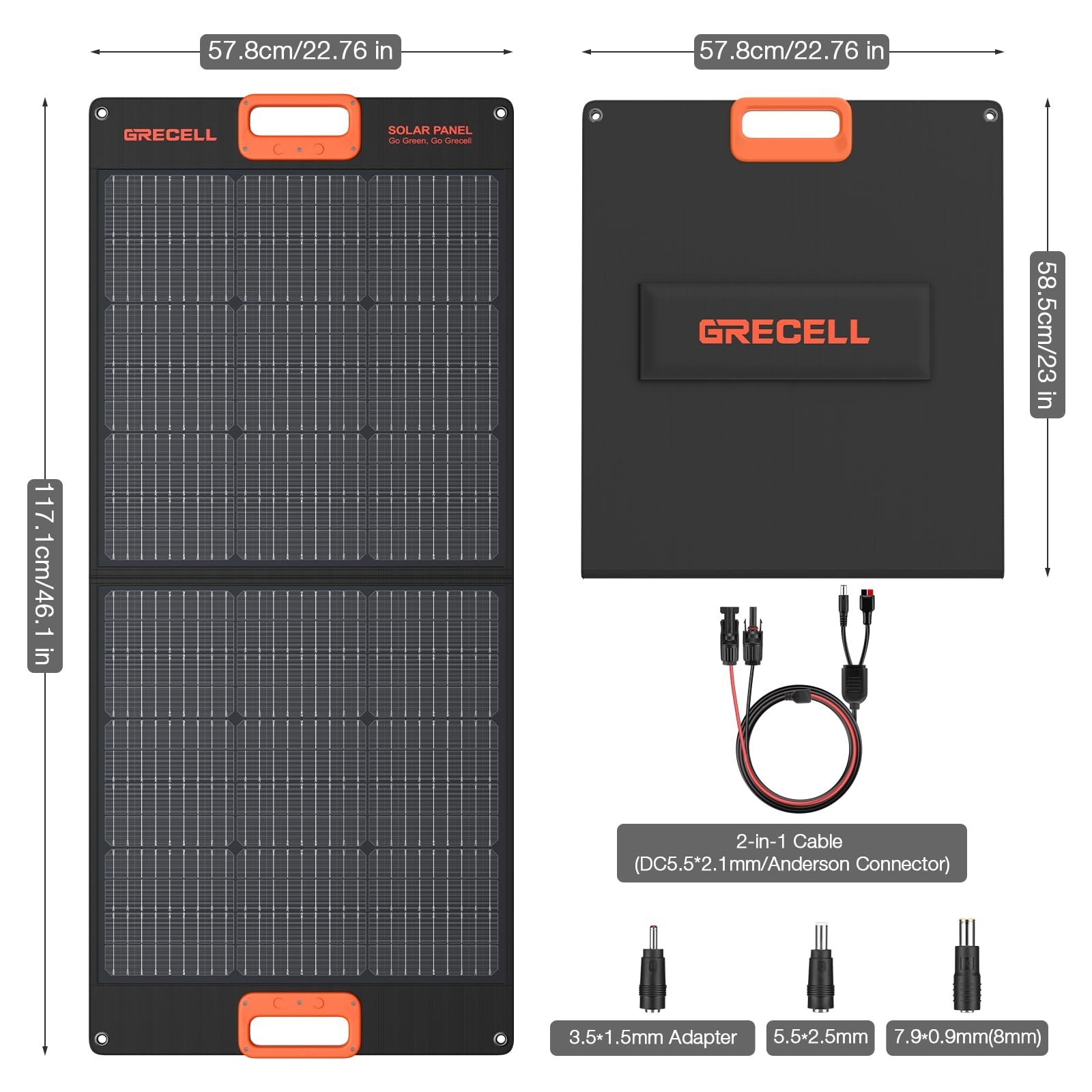GRECELL 100W Portable Solar Panel for Power Station Generator, 20V Foldable