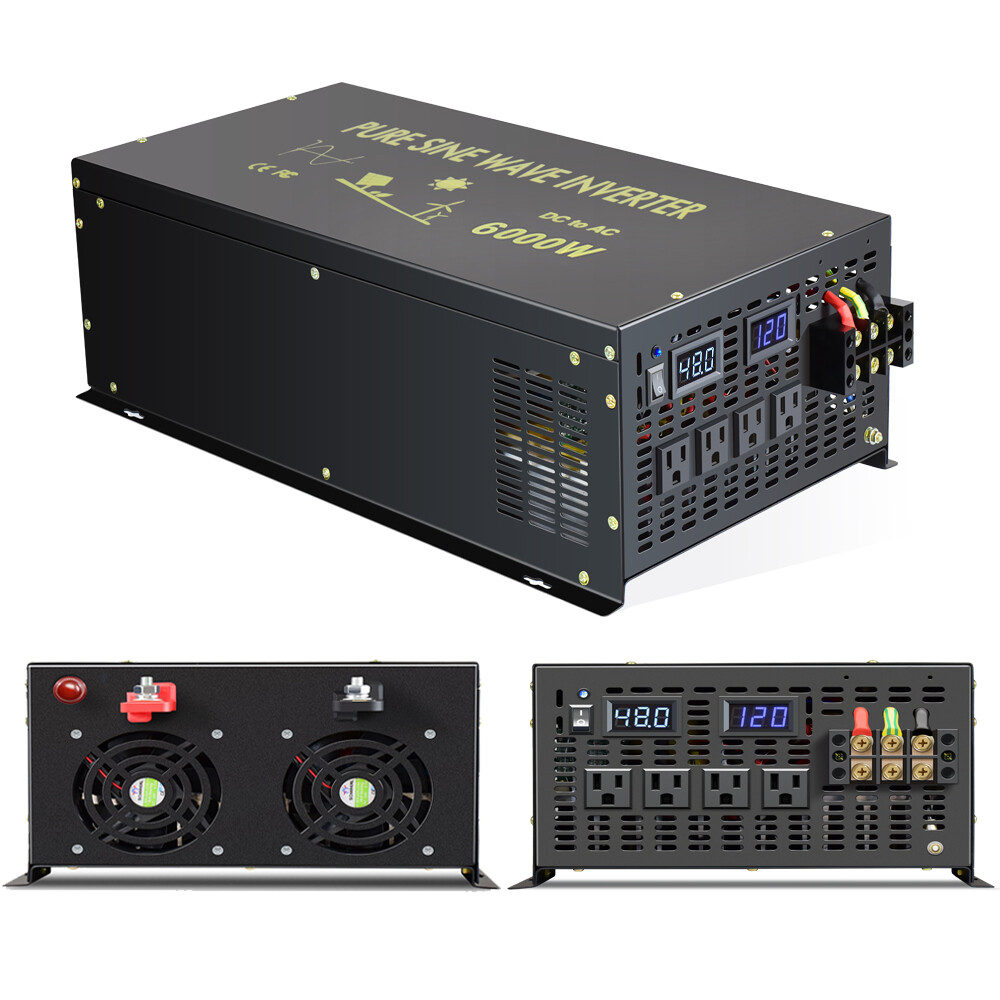 48V to 120V 220V Inverter 6000W Pure Sine Wave DC AC Power Generator RV Car Home