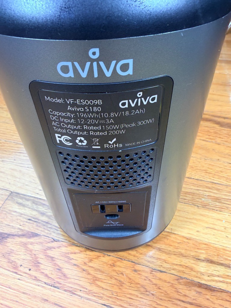Aviva S180 Portable Power Station 196Wh – 150W AC / USB-C PD / Solar Input – Wor