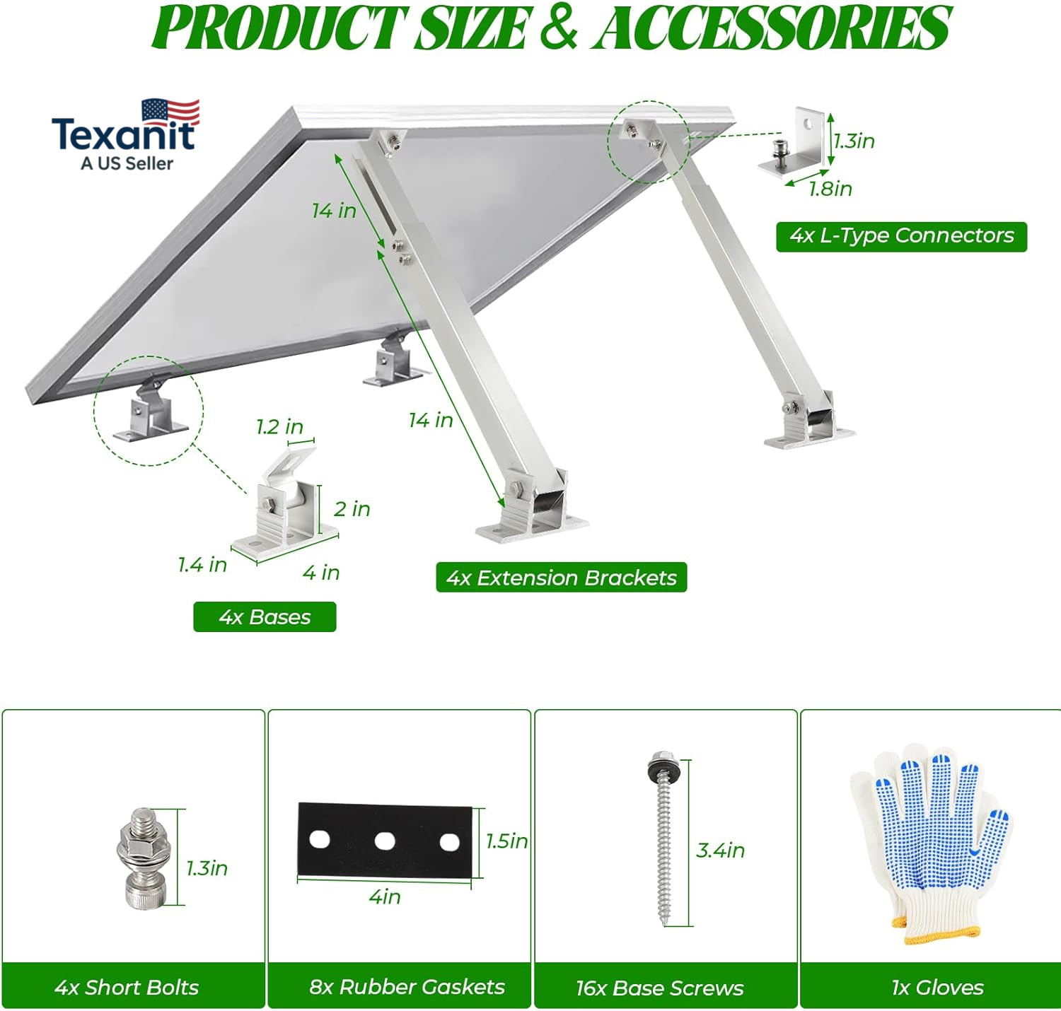Solar Panel Mounting Brackets, 2 Sets Adjustable Solar Panel Tilt Mount Brackets