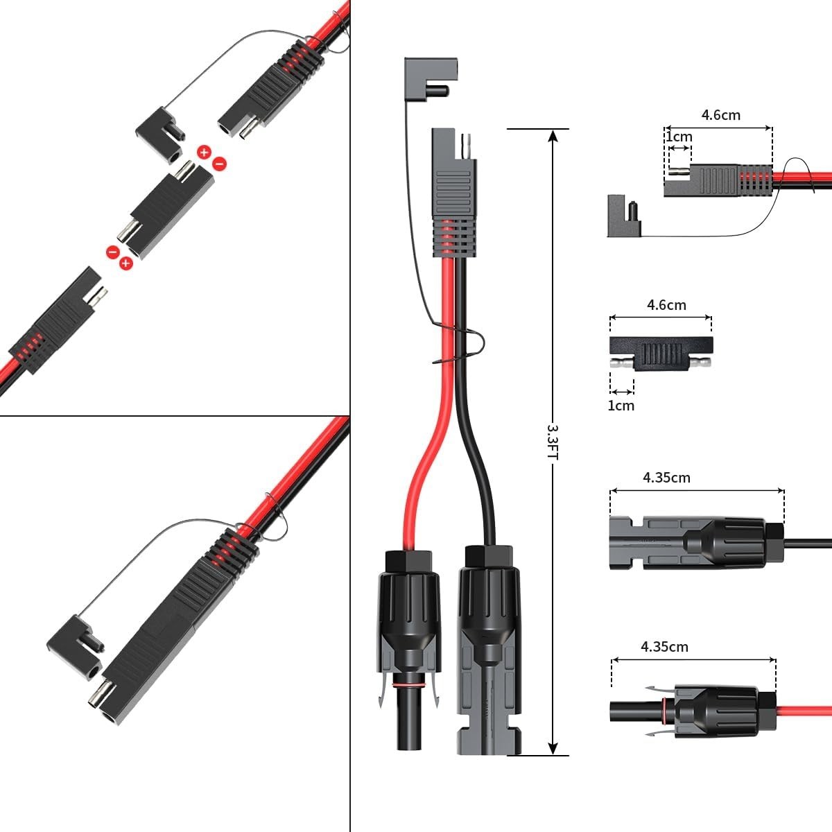 10AWG Solar Connector to SAE Adapter Cable for Solar Panels Car Battery Charger