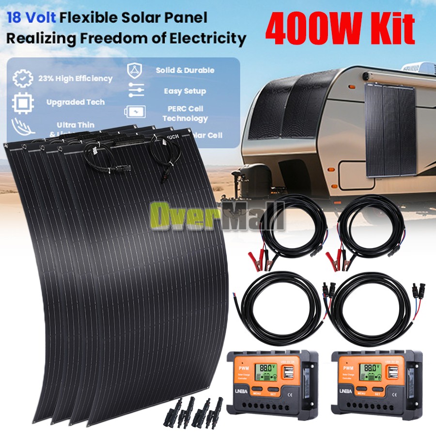 18V 400W Portable Flexible Solar Panel +Controller for Camping/RV/Home/Rooftop