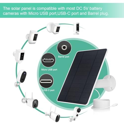 USB Solar Panel for Ring Camera – Type-C Solar Panel Charger 5v 6w with 10ft