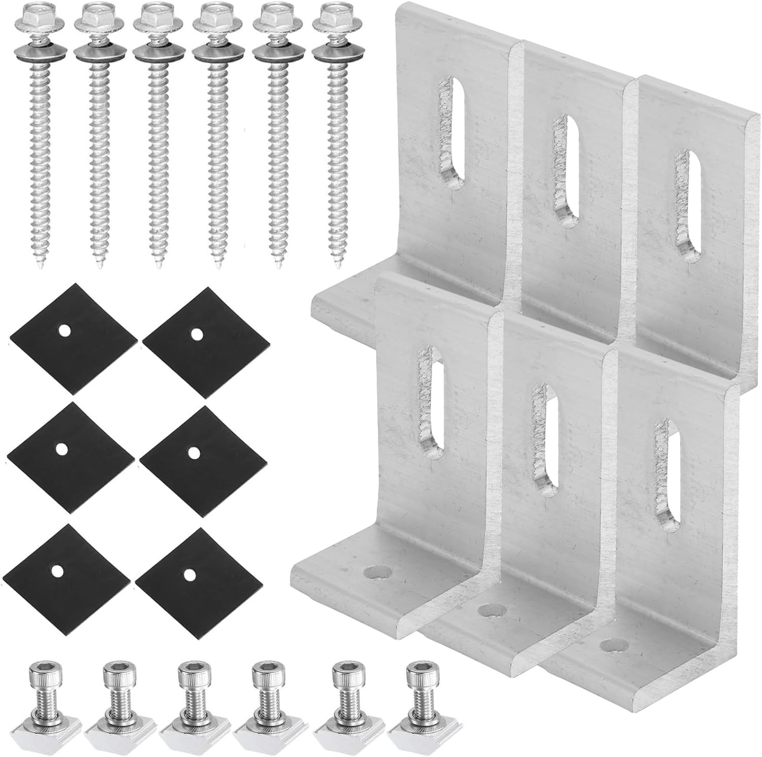 6 Pack Solar Mount L-Bracket with Hardware, Aluminum Alloy Photovoltaic Solar Pa