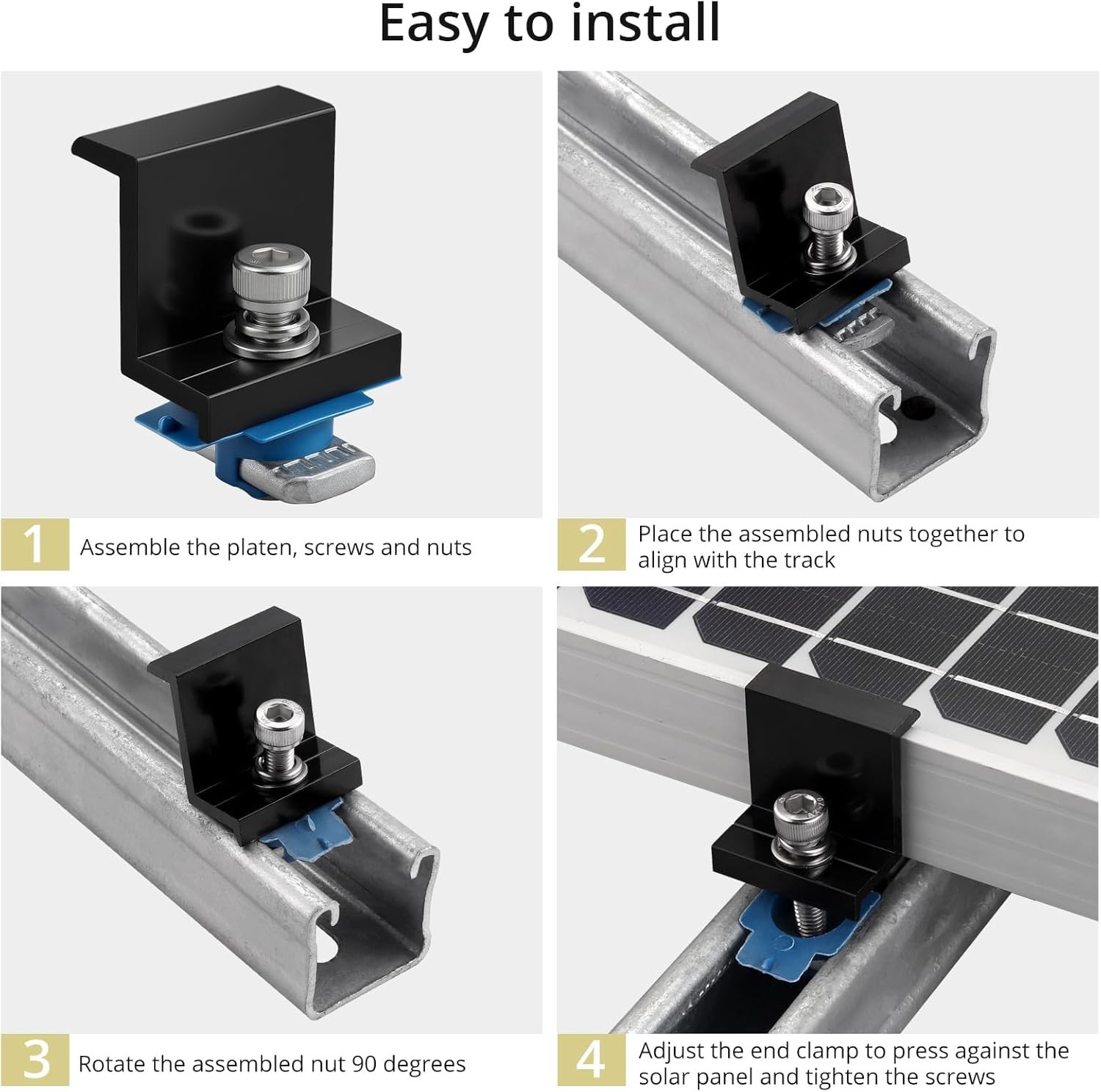 10pcs Solar Panel End Clamp for Standard Unistrut, Aluminum 1.57″ Solar Panel…