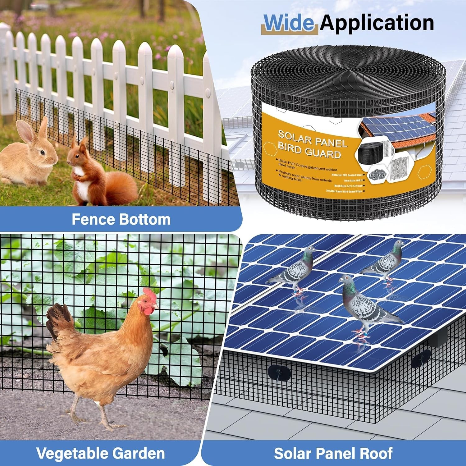 Durable Pigeon Guard 6x100ft – Black PVC Coated Galvanized Steel Wire Screen
