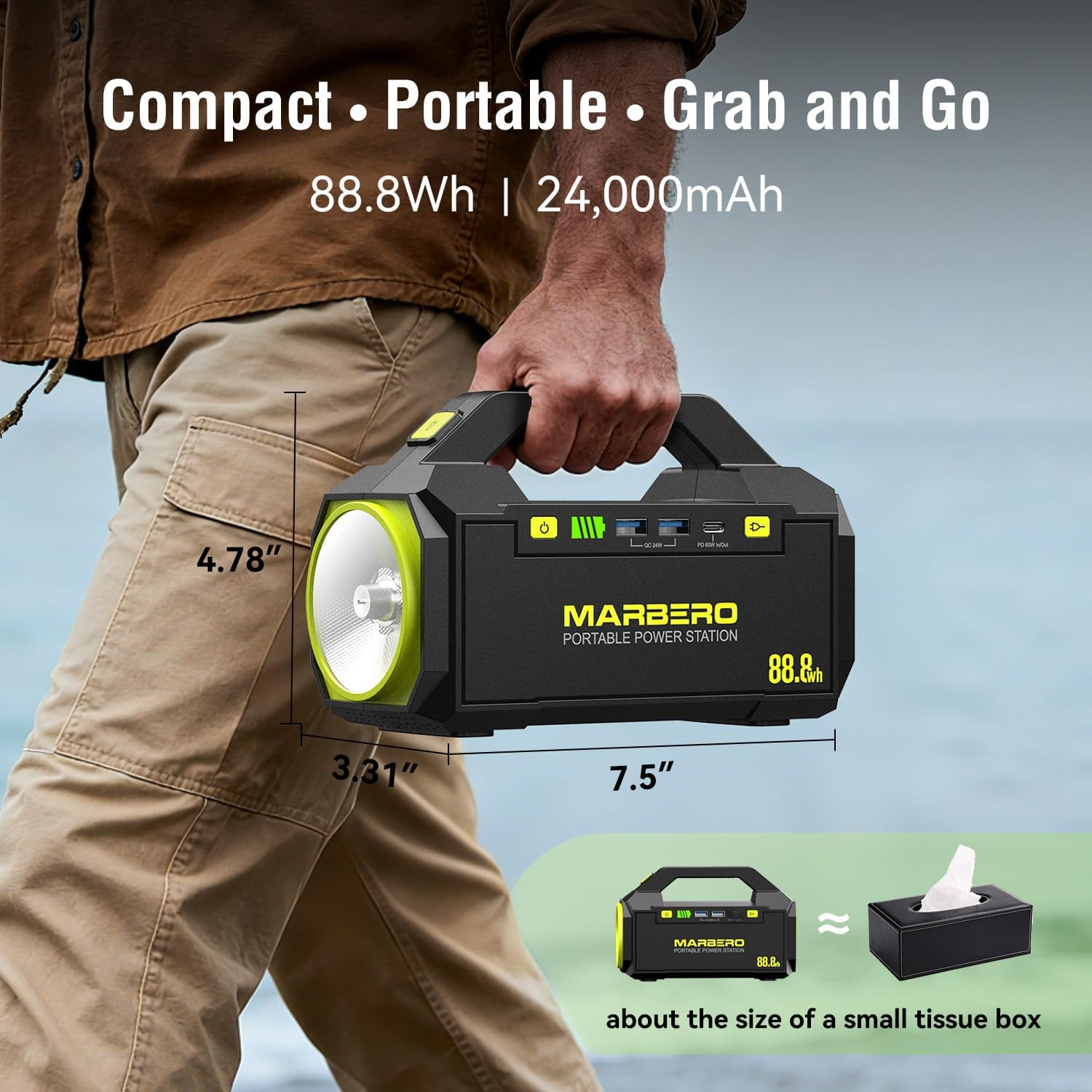 Portable Power Station 88.8Wh Camping Portable Charger with Flashlight High Lume