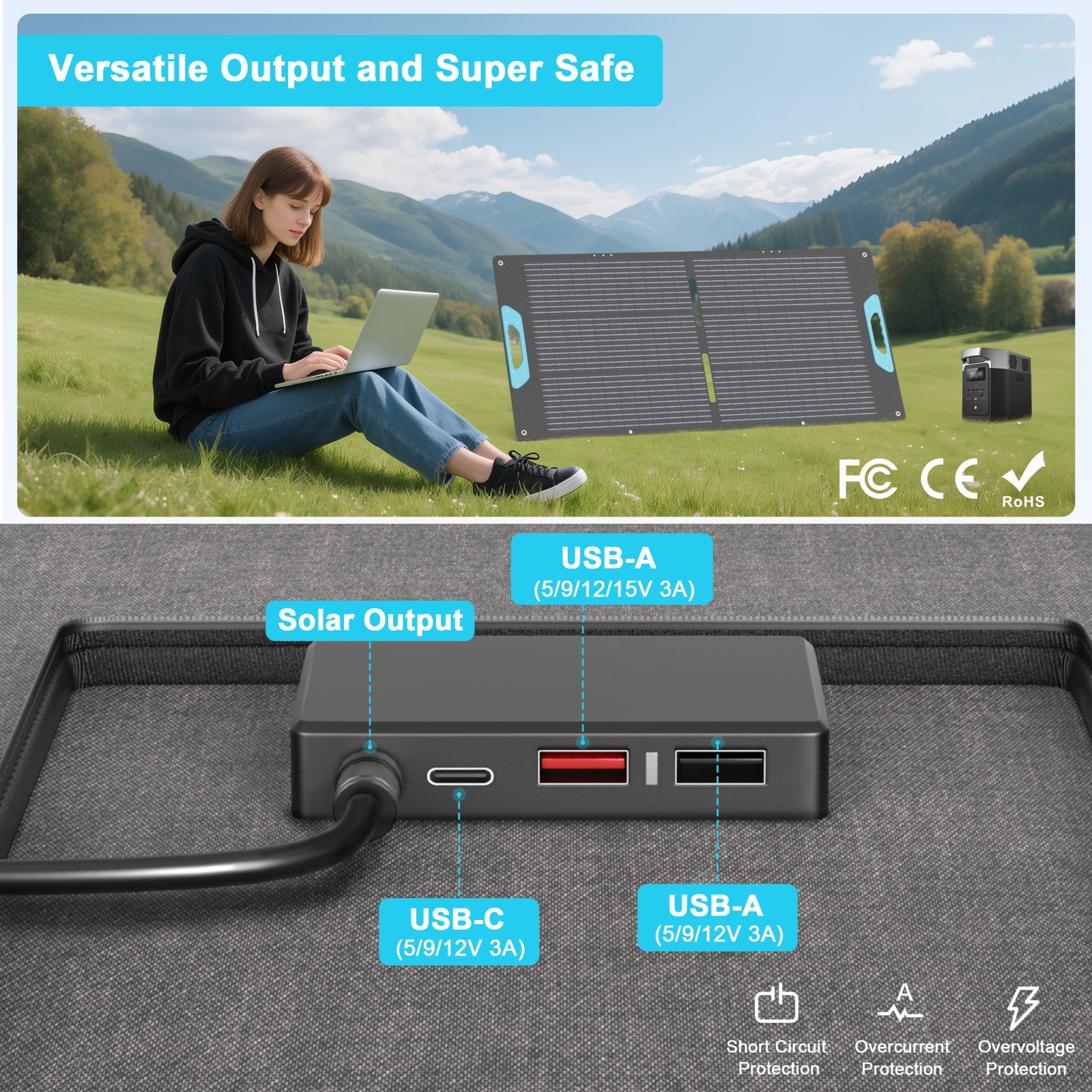2 pack 110W Solar Panel Charge for BLUETTI Power Station AC180 1000Wh Generators