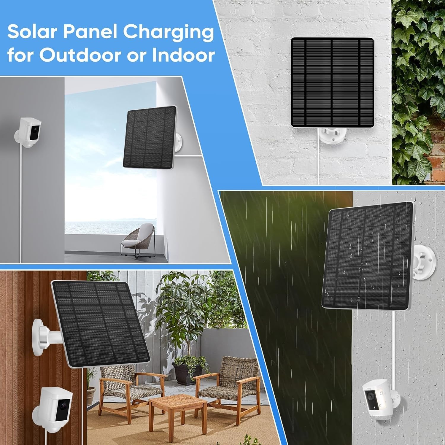 Solar Panel for Ring Camera(2Nd Generation), 2 Pack 5W Solar Panel with 10FT/3M