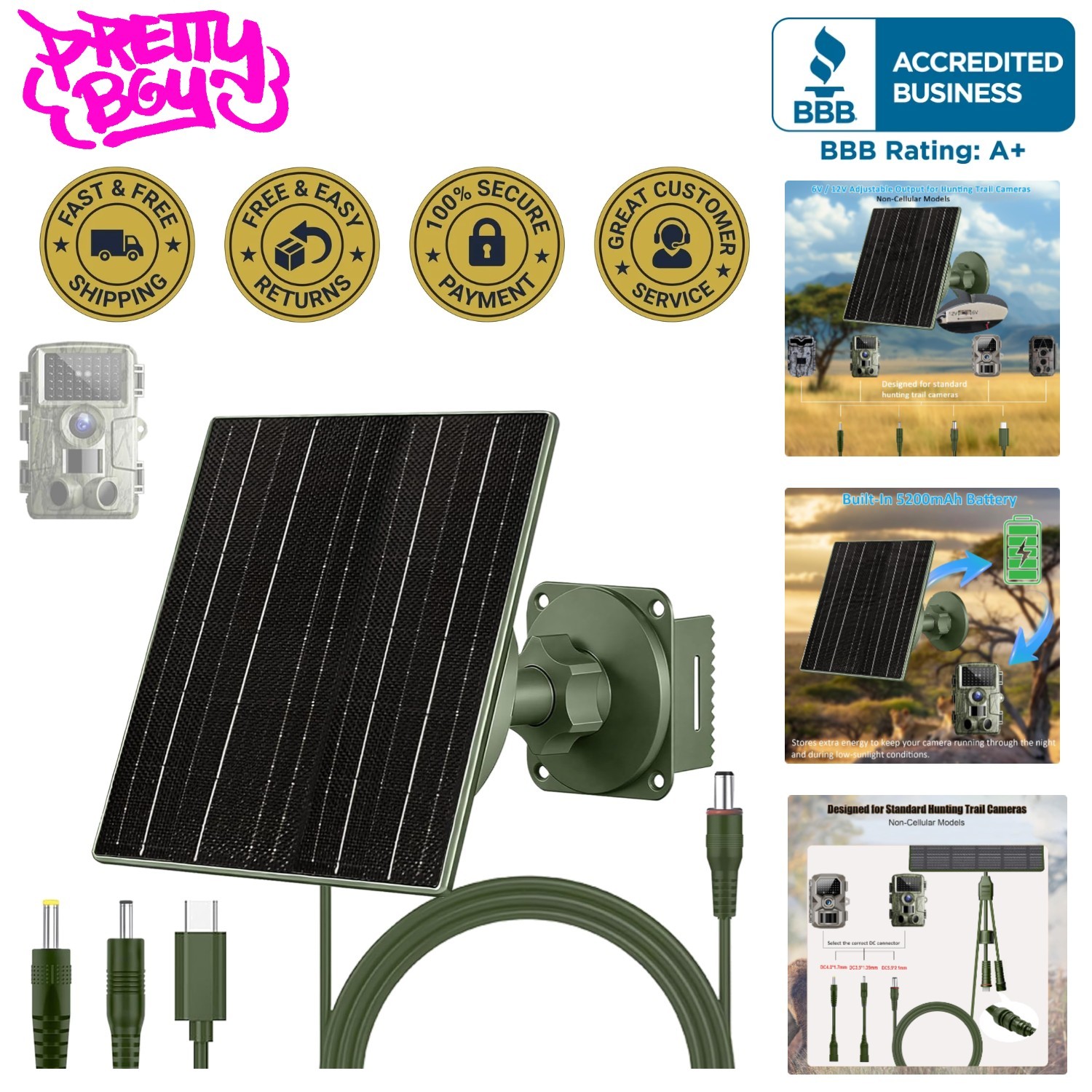 5W Solar Panel with 5200mAh Battery for Trail Cameras – Waterproof