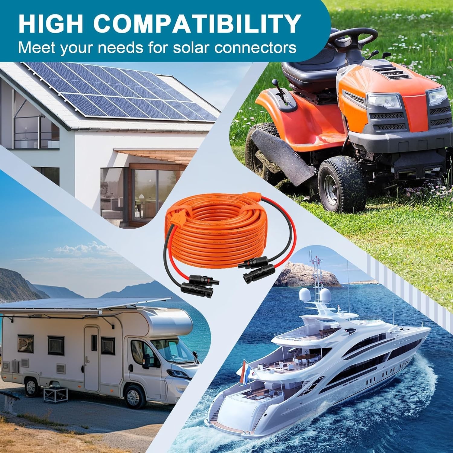 NEW 100FT Solar Panel Extension Cable 10AWG+14AWG Waterproof IP68 Connectors