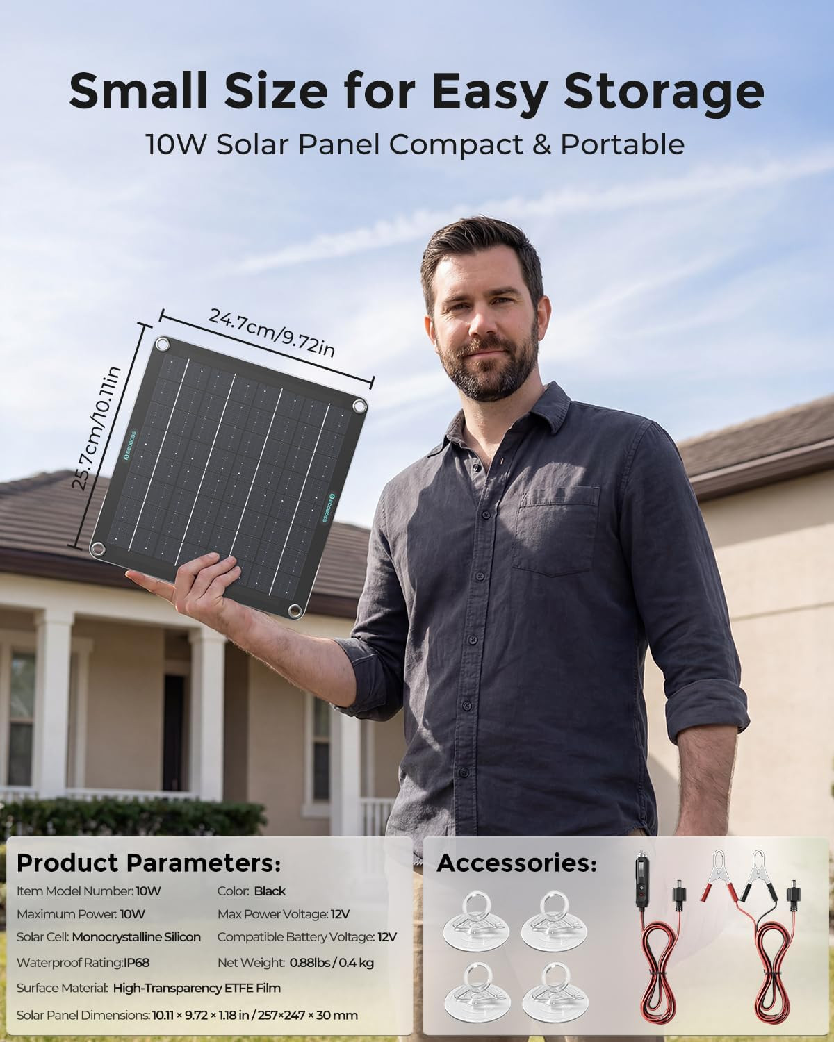 10W Solar Battery Charger, 12V Maintainer – Waterproof for Car & RV | Smart