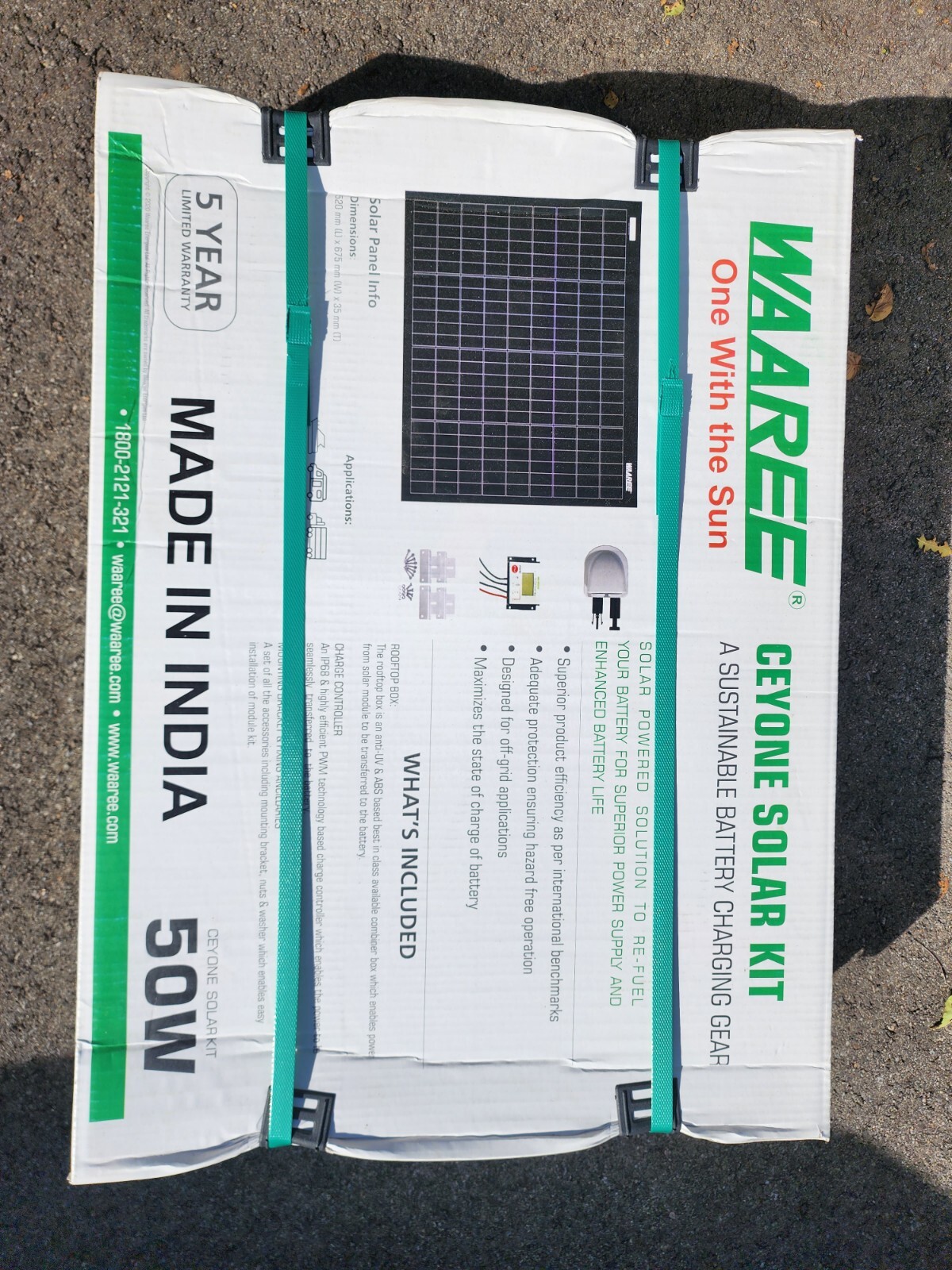 WAAREE WSBC-50 CEYONE SOLAR KIT w/30A CHARGE CONTROLLER, 50 Watt SOLAR PANEL KIT
