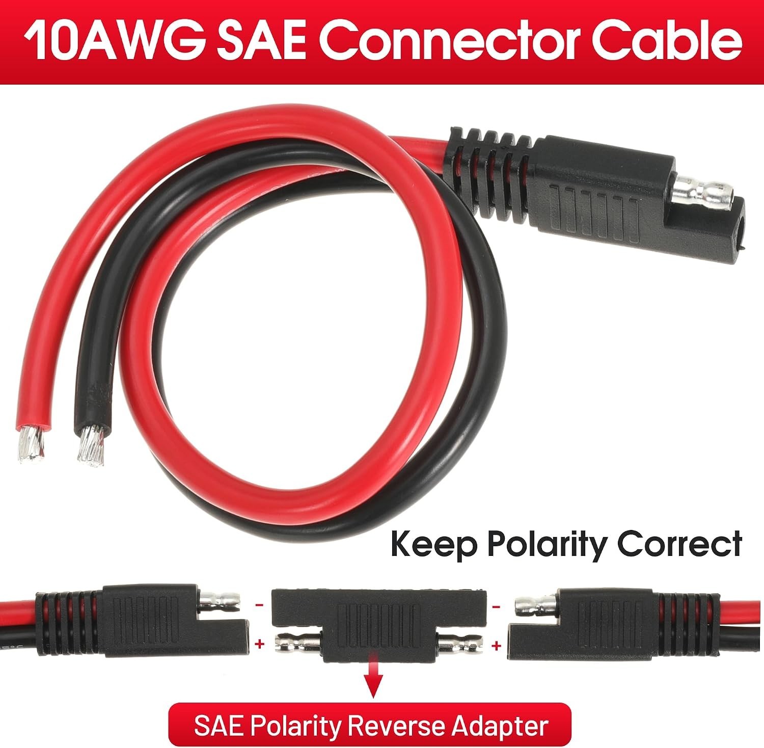 10AWG SAE Extension Cable 1FT 2-Pin Quick Disconnect Weatherproof 4 Pack