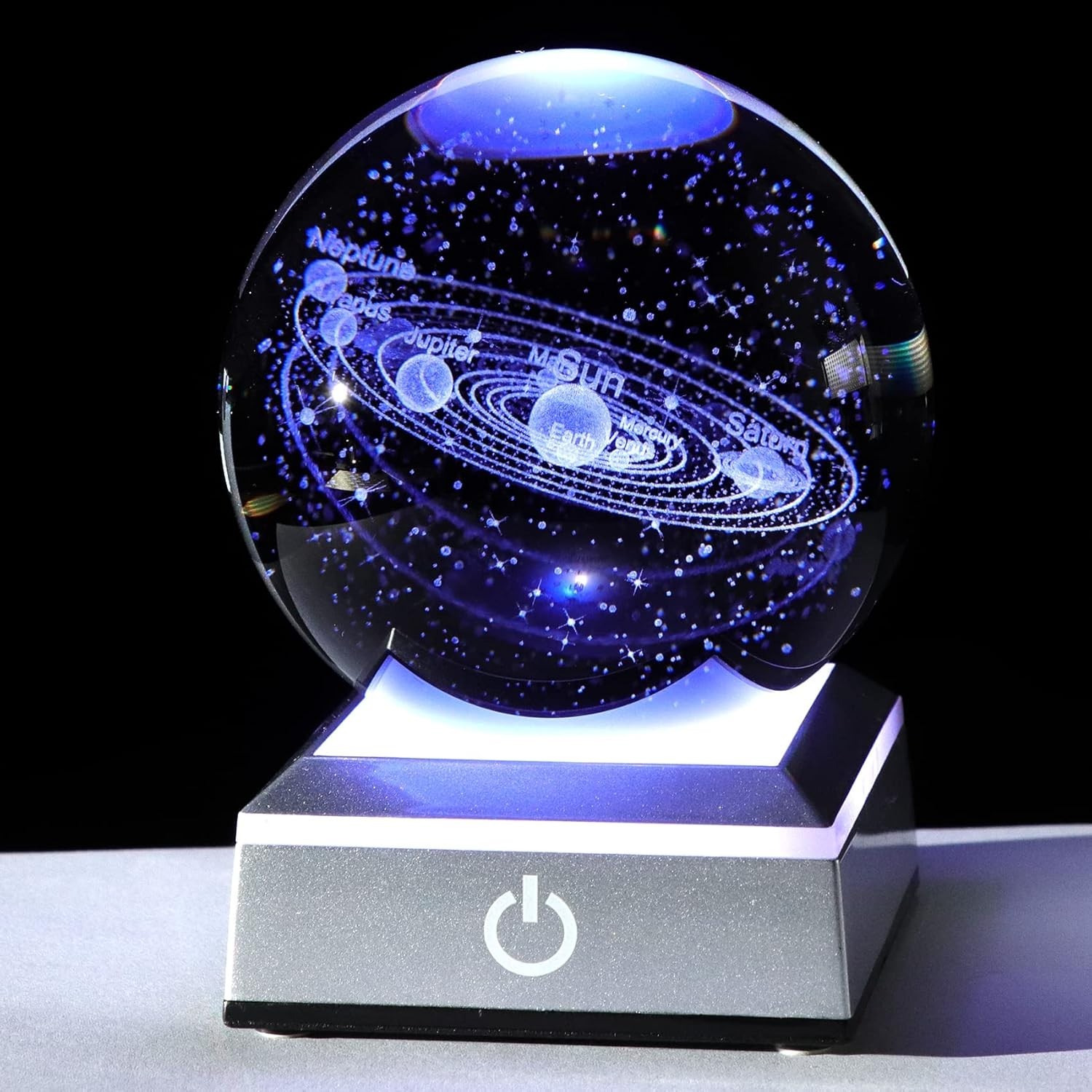 Exquisite K9 Crystal Solar System Model with Colorful LED Touch Lighting