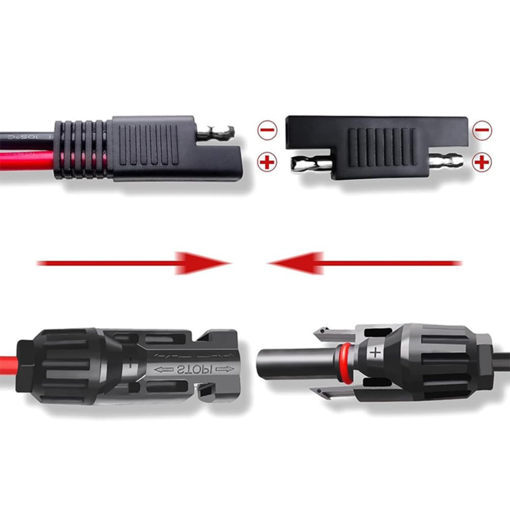 2Pcs 1FT 10AWG Solar Panel Connector Cable, SAE to MC-4 Male Female Adapter PV E