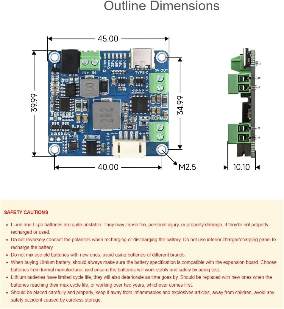 Solar Power Management Module D for 6V~24V Solar Panel and Type-C Power Adapt…