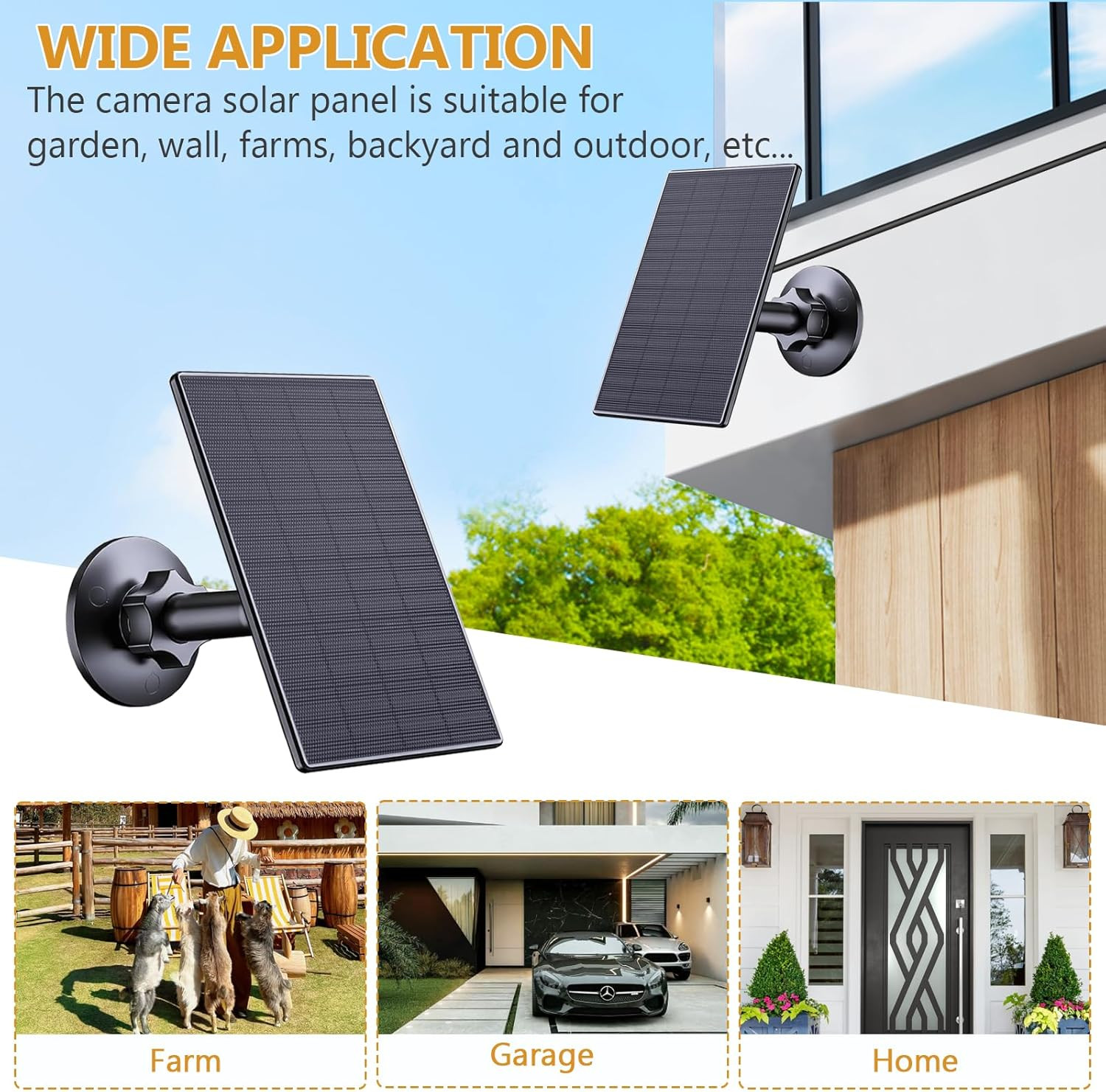 2W Solar Panel for Security Cameras, Solar Charger with Micro USB & USB-C Port f