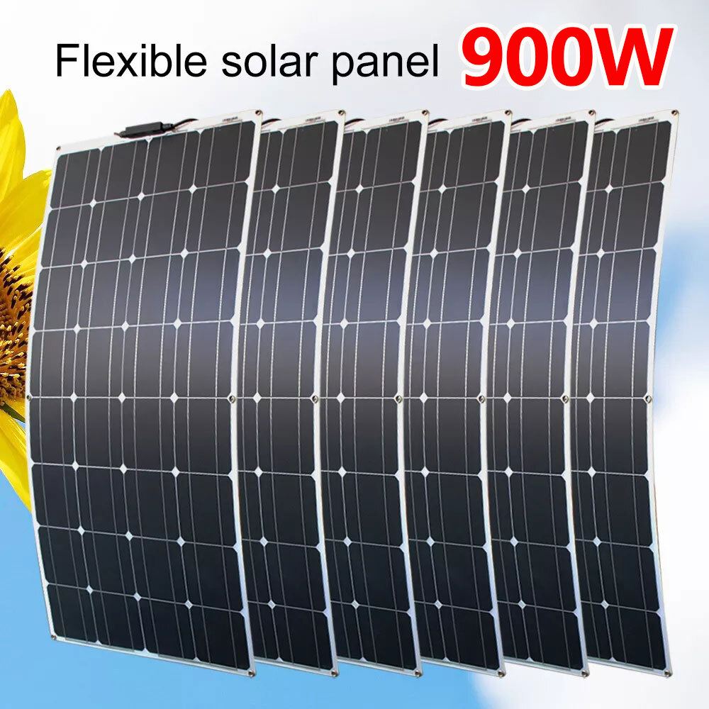 900W Solar Panel Kit Flexible Cell 12V 24V Battery Car RV Home Power Charging