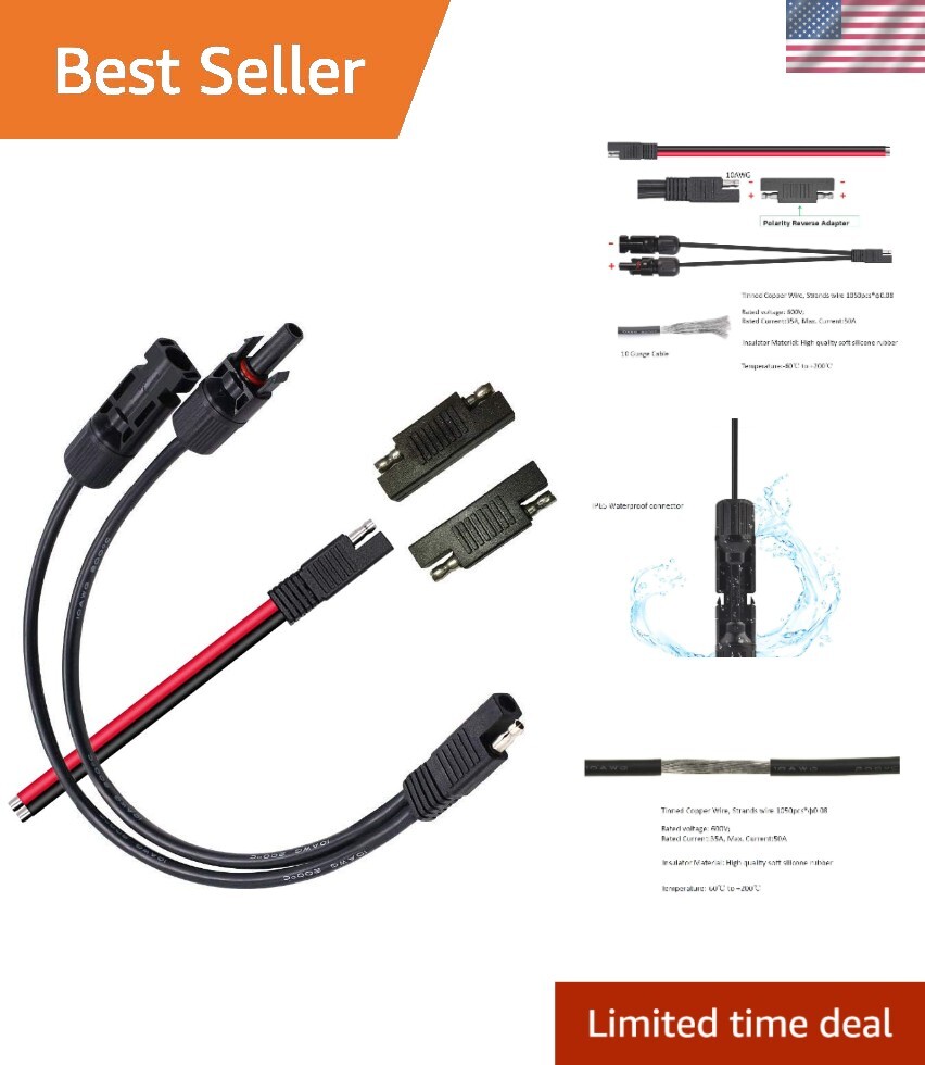 10AWG Tinned Copper SAE to MC-4 Connector Cable with Polarity Adapters