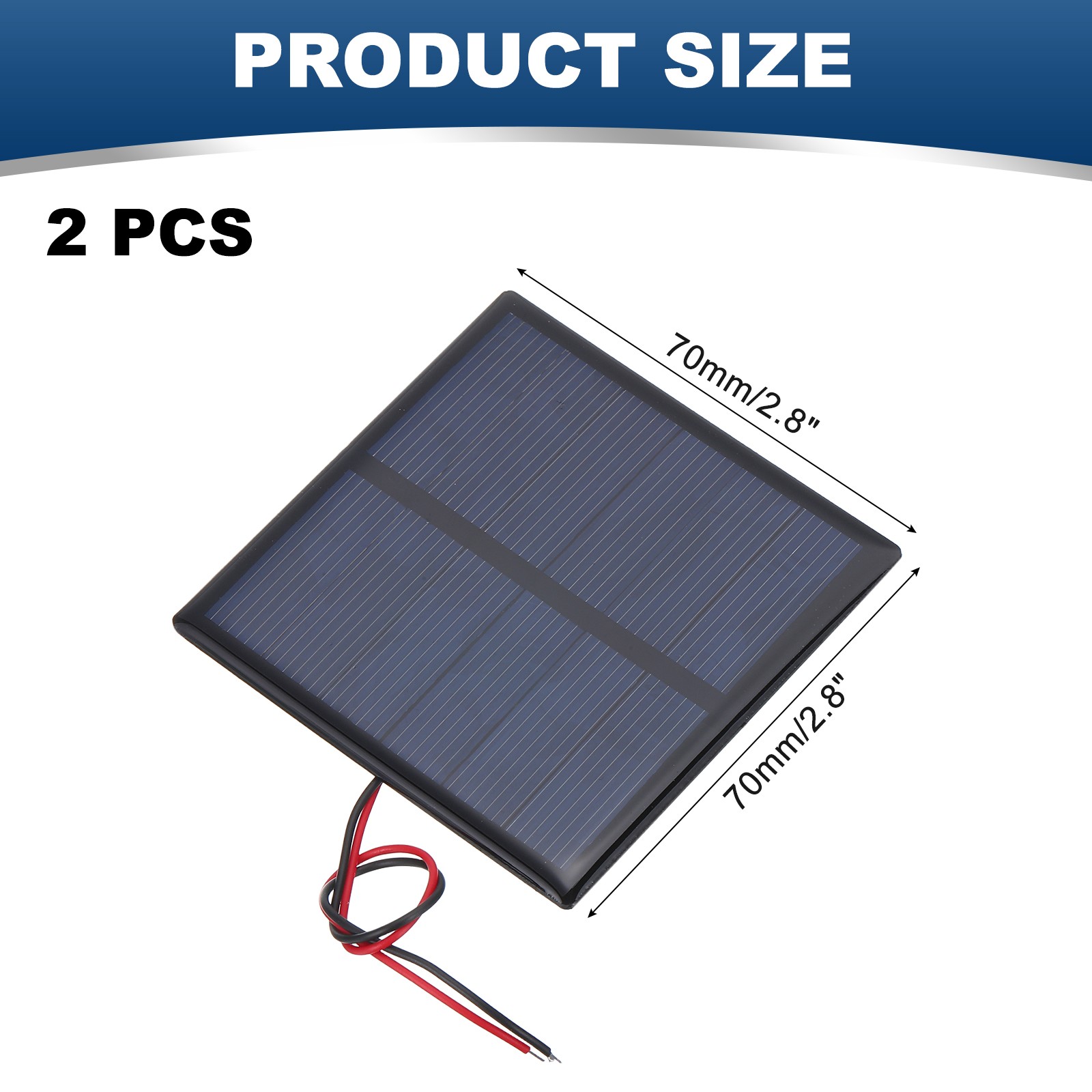 2 Pieces Mini Solar Panels 3V 0.63W 210mA for with 2 Cables, 70x70mm