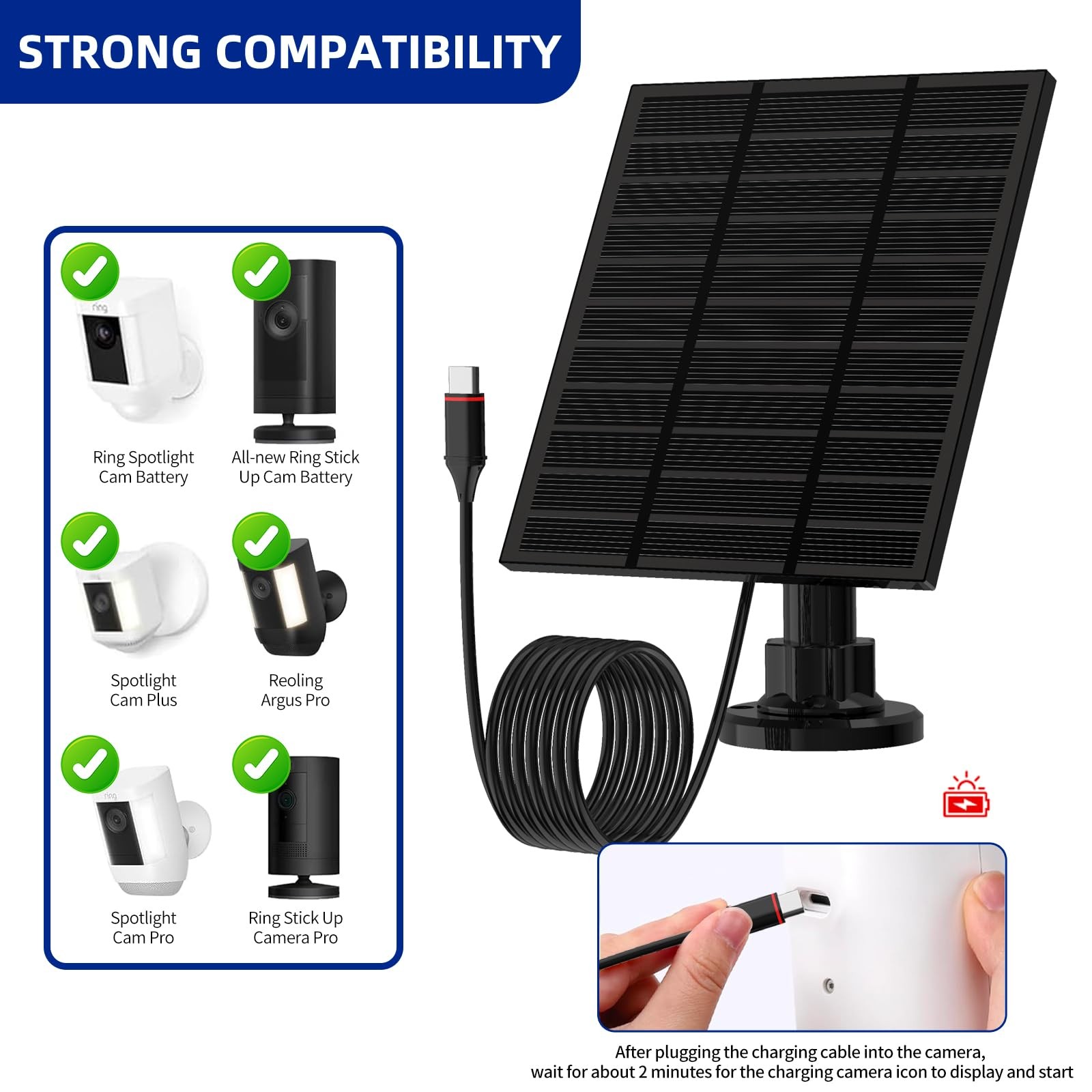 for Ring Solar Panel Outdoor Cam Plus,Stick Up Cam Pro, Outdoor Cam (Stick Up…
